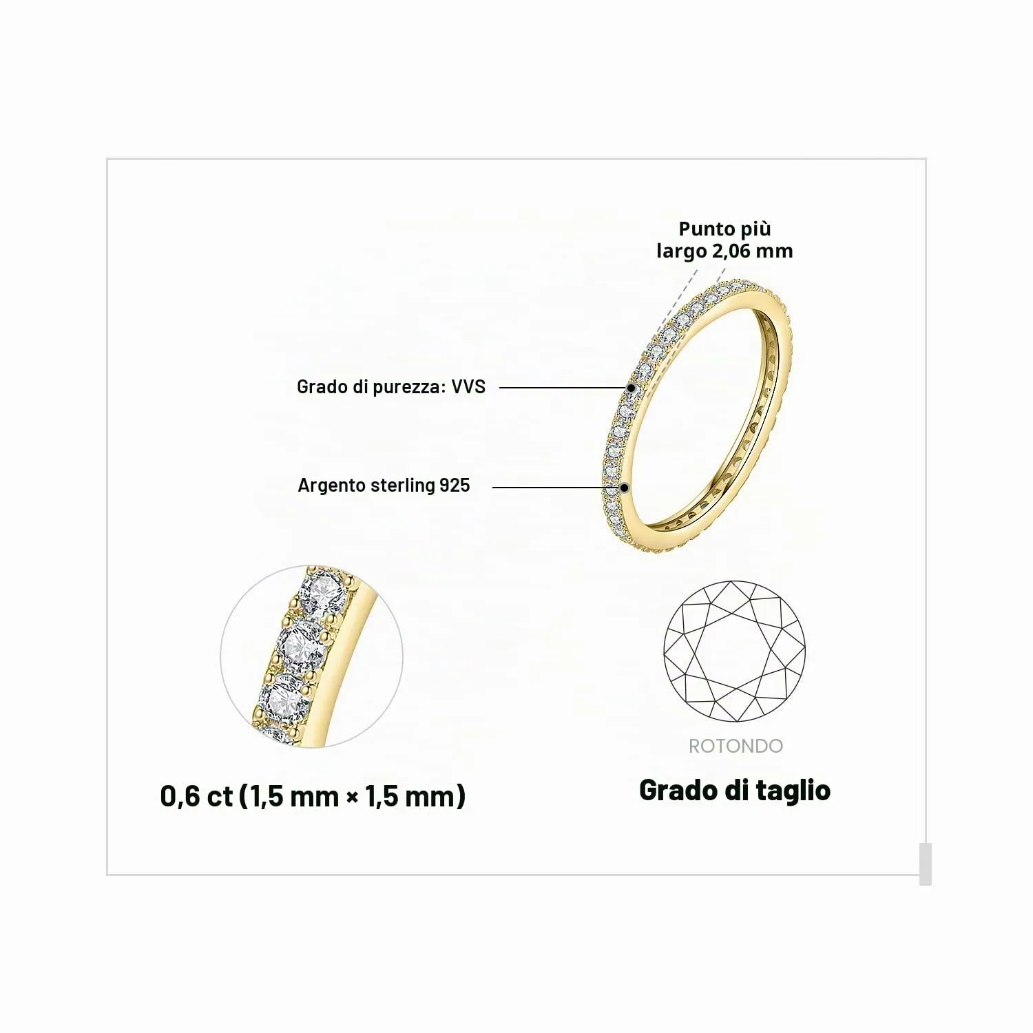JewelryPalace Anello Eternity in Argento 925 con Zirconia Cubica, Taglio Rotondo, Taglia 11.5 - immagine 2