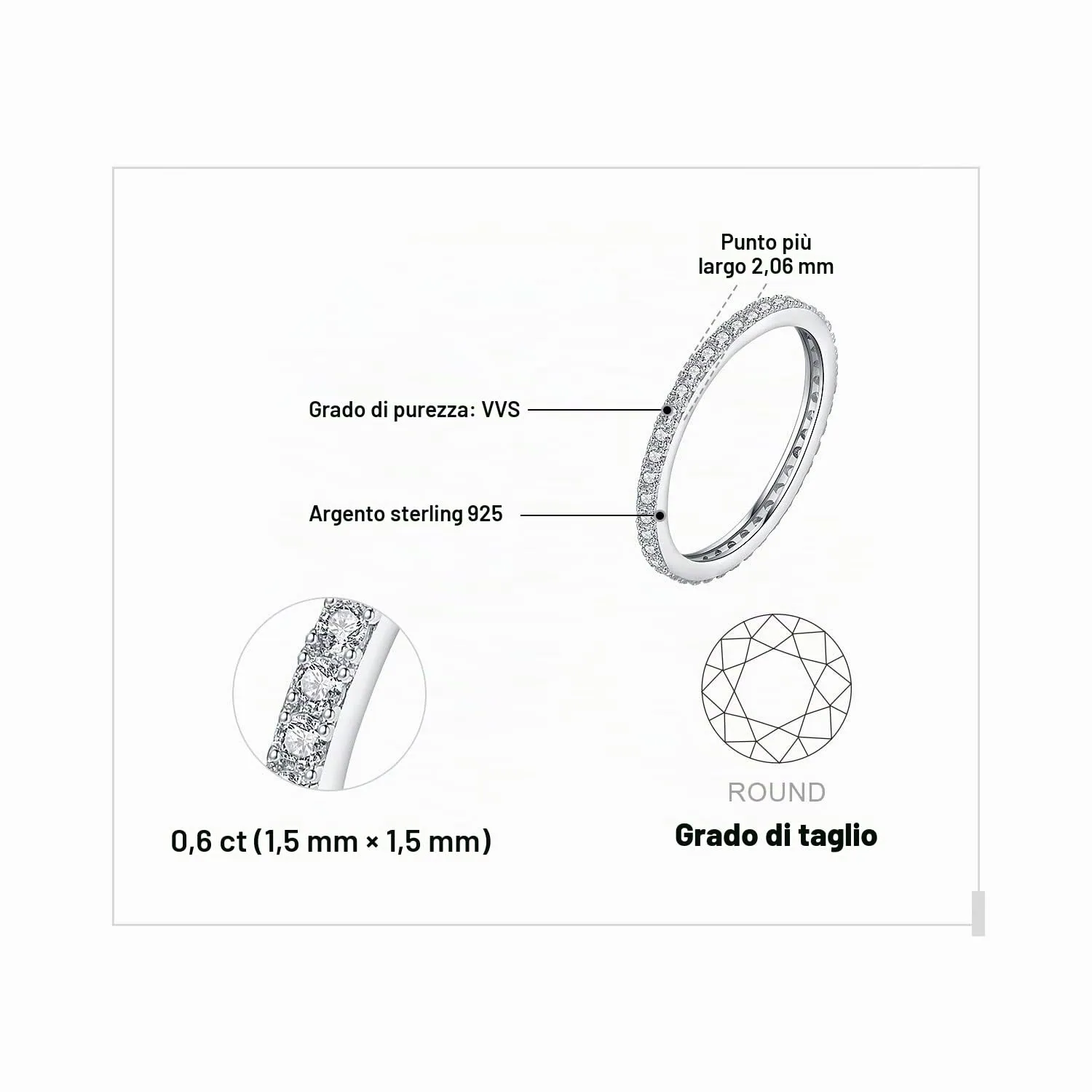 JewelryPalace Anello Eternity Donna in Argento 925 con Zirconia Cubica, Taglio Rotondo, Misura 17 - immagine 2