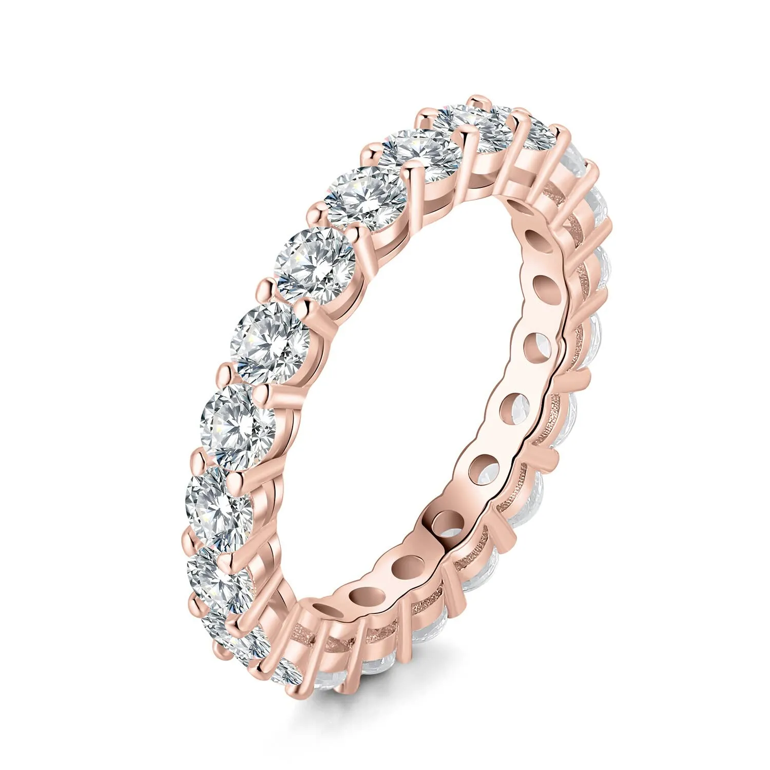 JewelryPalace Anello Eterno Donna in Argento 925 con Cubica Zirconia, Anelli Impilabili a Taglio Rotondo, Fede Nuziale Oro Rosa, Taglia 11.5 - immagine 1