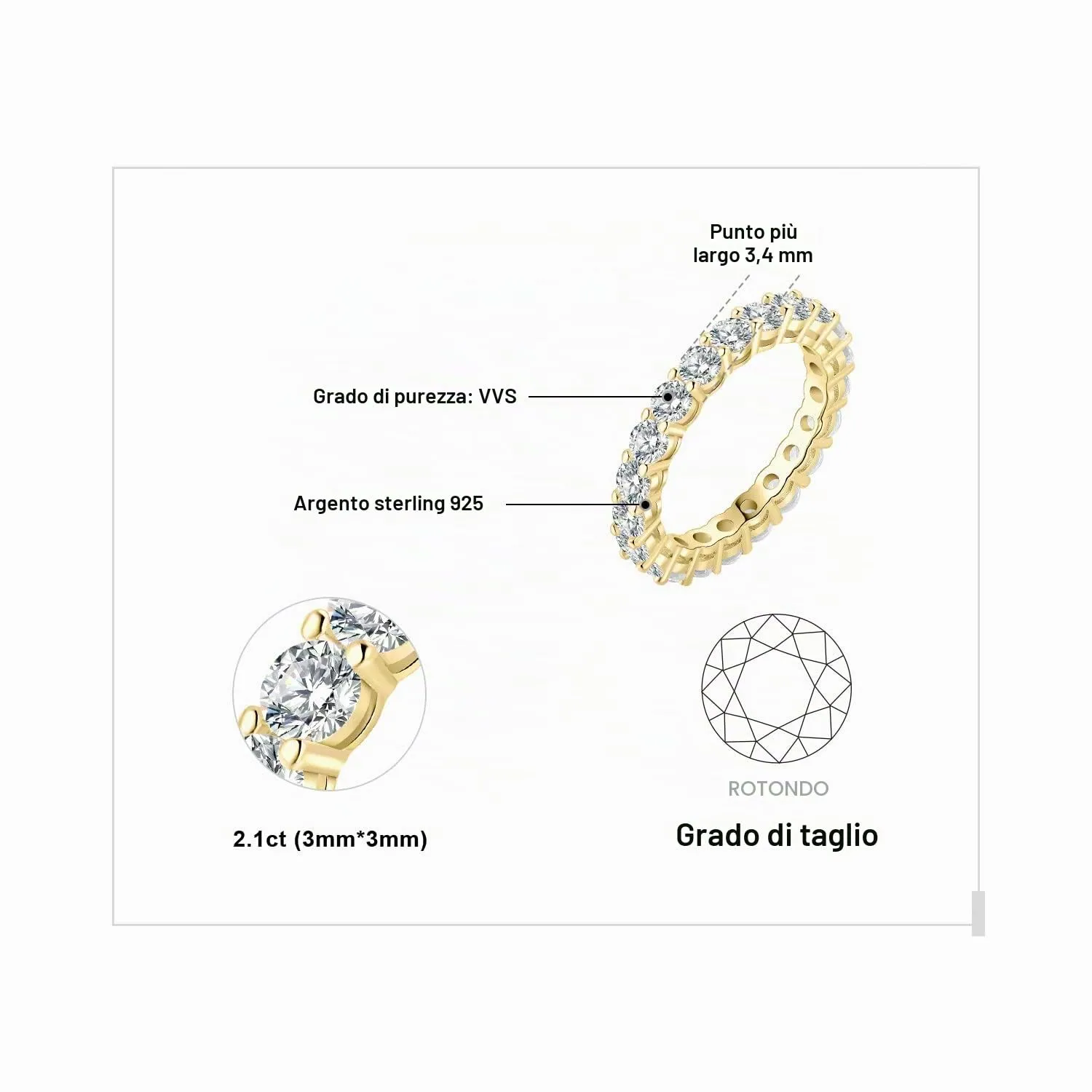 JewelryPalace Anello Eterno Donna in Argento 925 con Zirconia Cubica, Taglio Rotondo, Taglia 11.5 - immagine 2