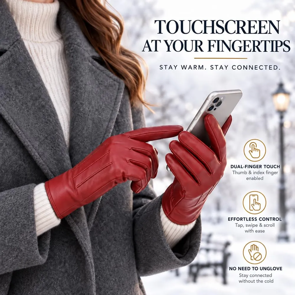 Harssidanzar Guanti Invernali Donna Touch Screen Vintage GL017EU Rosso L - immagine 3