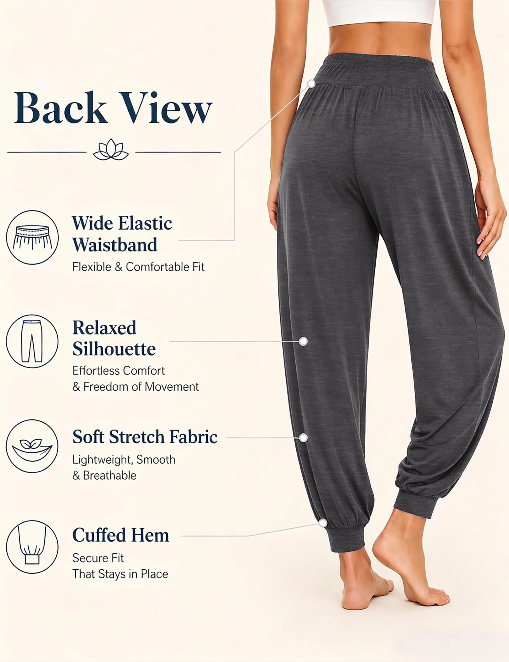 Terecey Pantaloni Yoga Donna Harem Vita Alta con Tasche e Coulisse Gamba Larga - immagine 4
