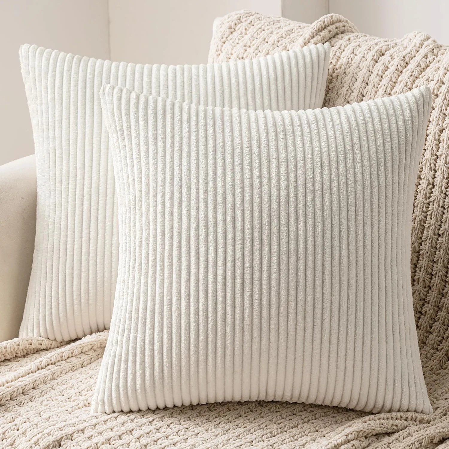 MIULEE Fodere Cuscini in Velluto a Coste, 45x45cm, Bianco, Confezione da 2 - immagine 1
