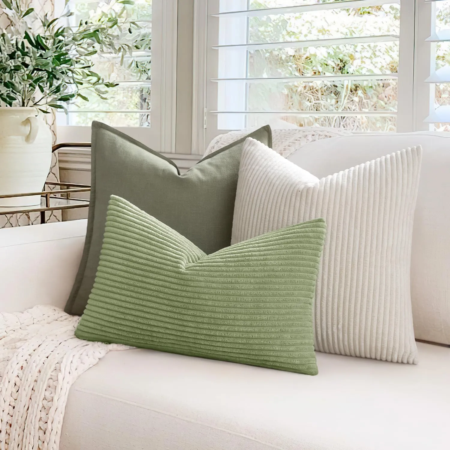 MIULEE Fodere Cuscini in Velluto a Coste, 45x45cm, Bianco, Confezione da 2 - immagine 2