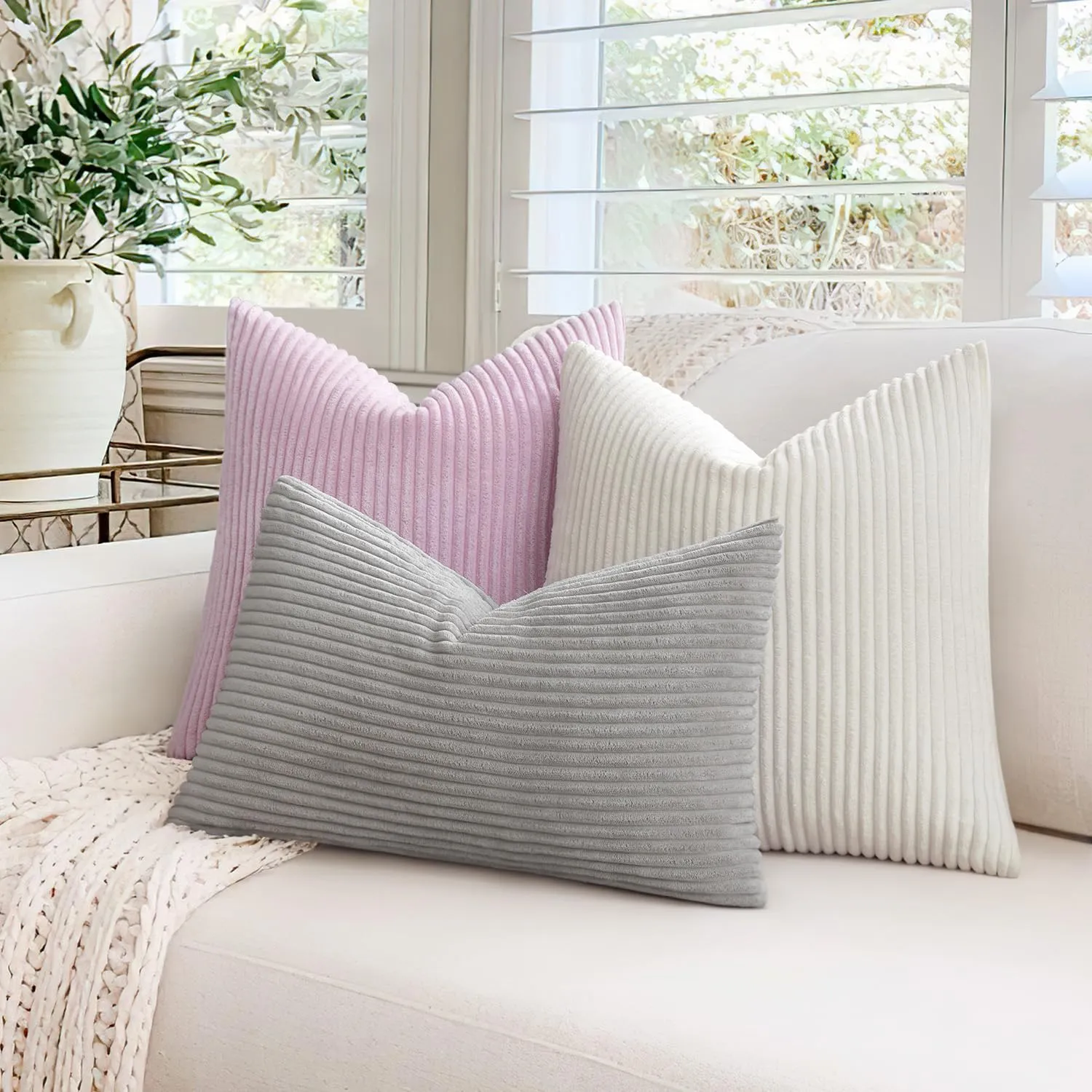 MIULEE Fodere Cuscini in Velluto a Coste, 45x45cm, Bianco, Confezione da 2 - immagine 6