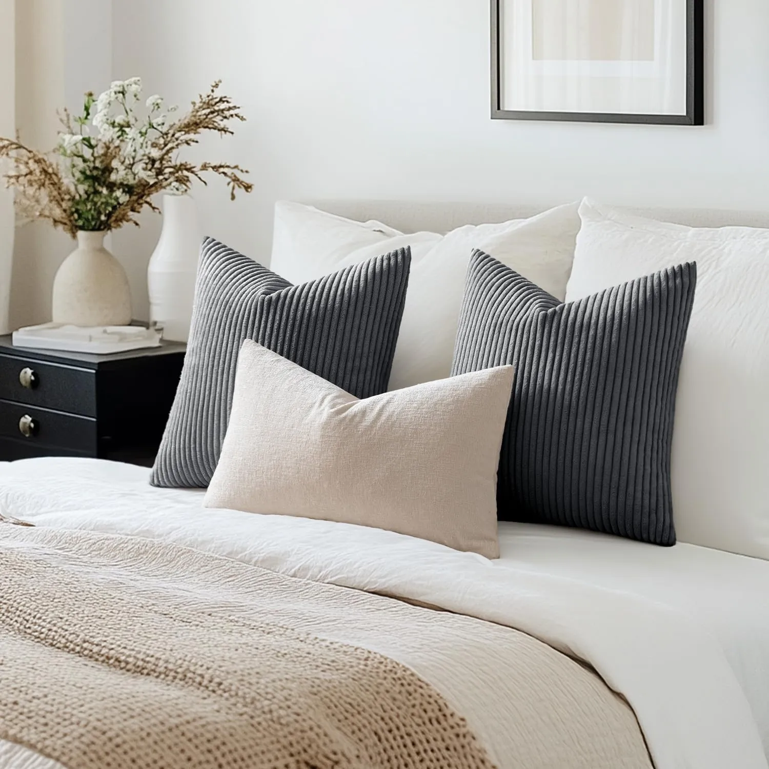 MIULEE Federe in Velluto a Coste 60 x 60 cm, Grigio Scuro, Confezione da 2 - immagine 6