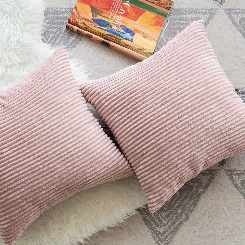 MIULEE Federe in Velluto a Coste, 60 x 60 cm, Rosa Scuro, Confezione da 2 - immagine 4
