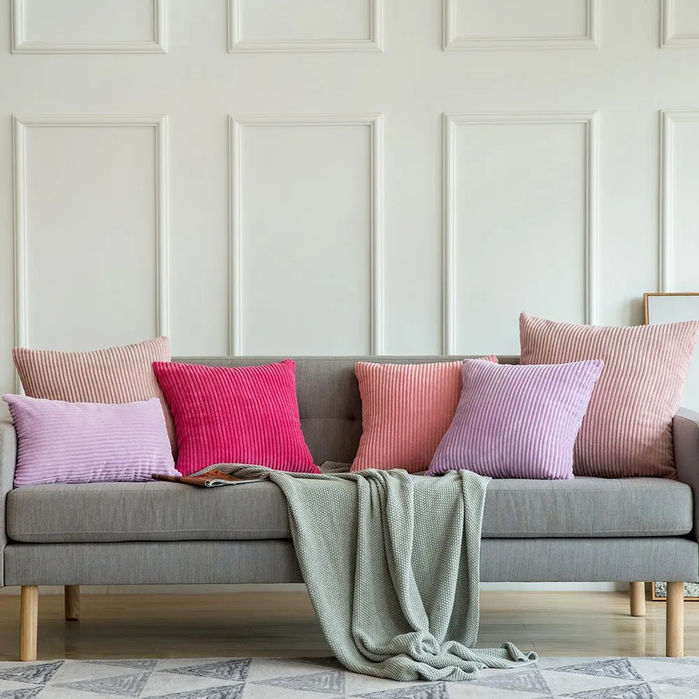MIULEE Federe in Velluto a Coste, 60 x 60 cm, Rosa Scuro, Confezione da 2 - immagine 7