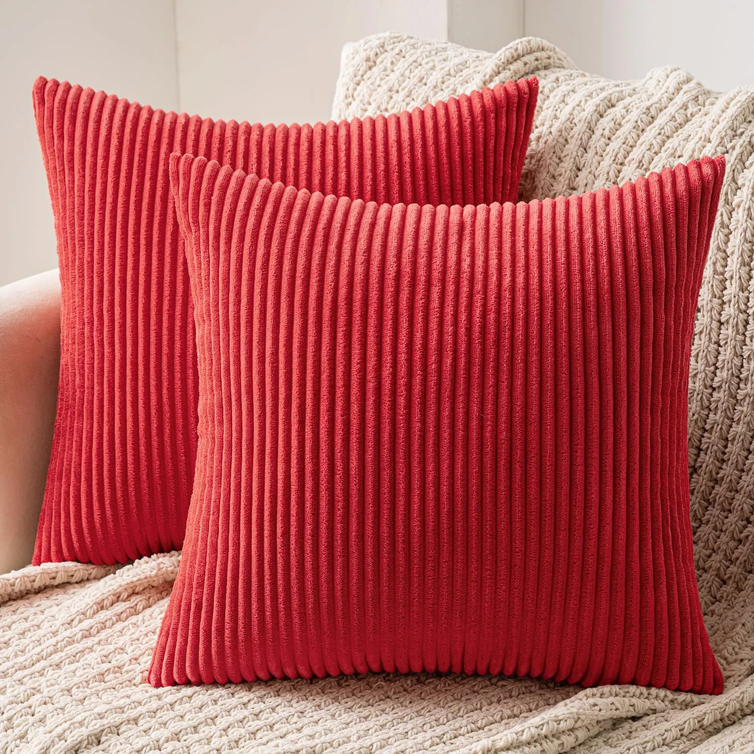MIULEE Federe per Cuscini in Velluto a Coste, 45x45cm, Rosso, Confezione da 2 - immagine 1