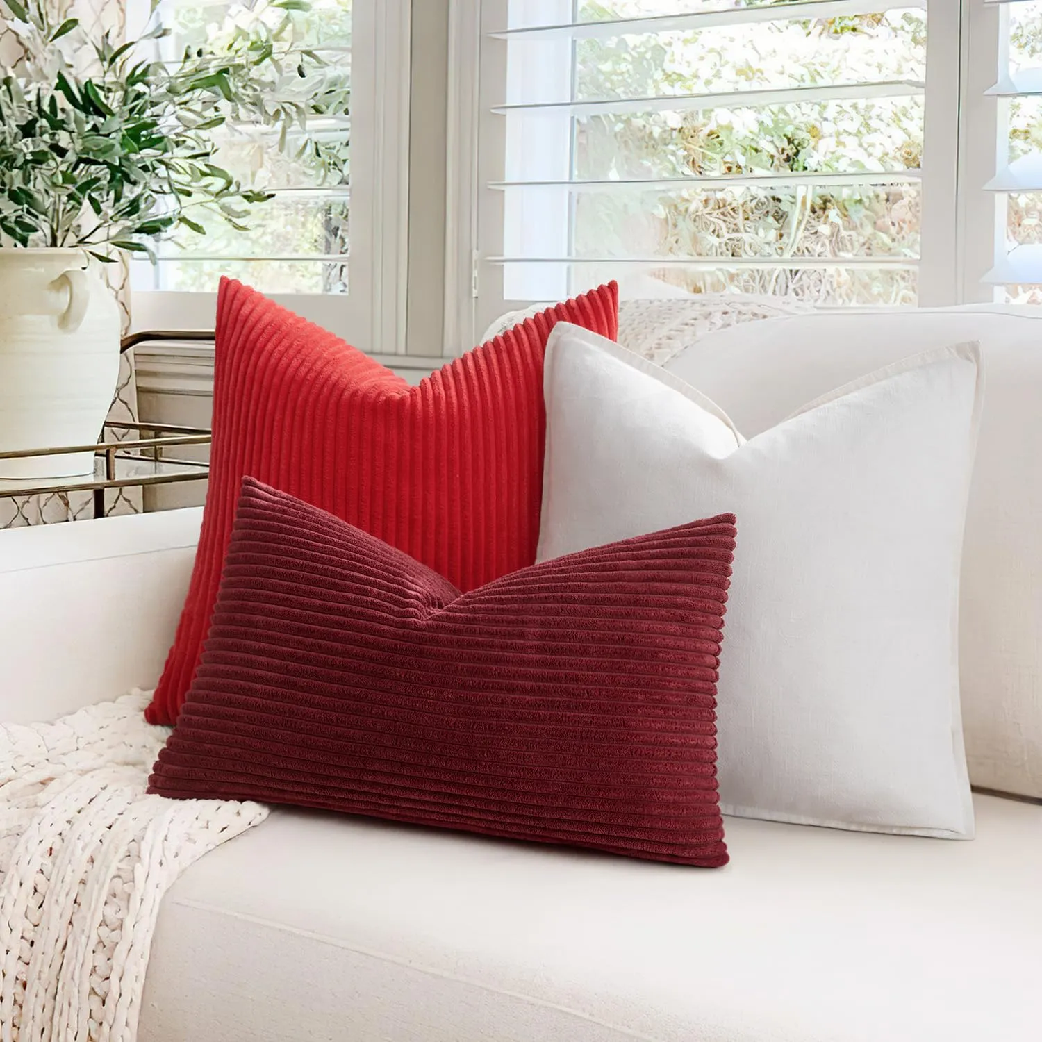 MIULEE Federe per Cuscini in Velluto a Coste, 45x45cm, Rosso, Confezione da 2 - immagine 4