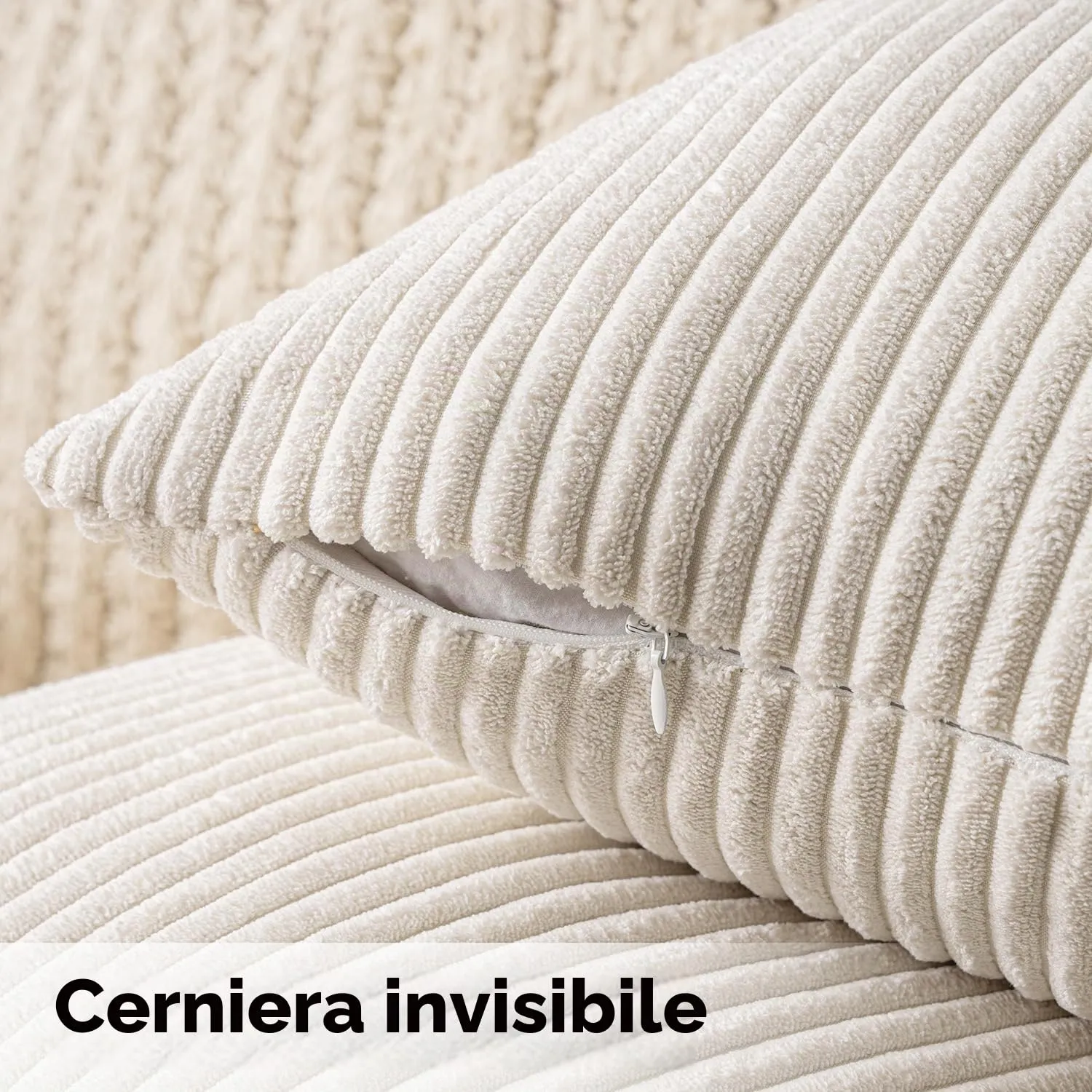 MIULEE Fodere Cuscini in Velluto a Coste, 45x45cm, Bianco Latte, Confezione da 2 - immagine 3
