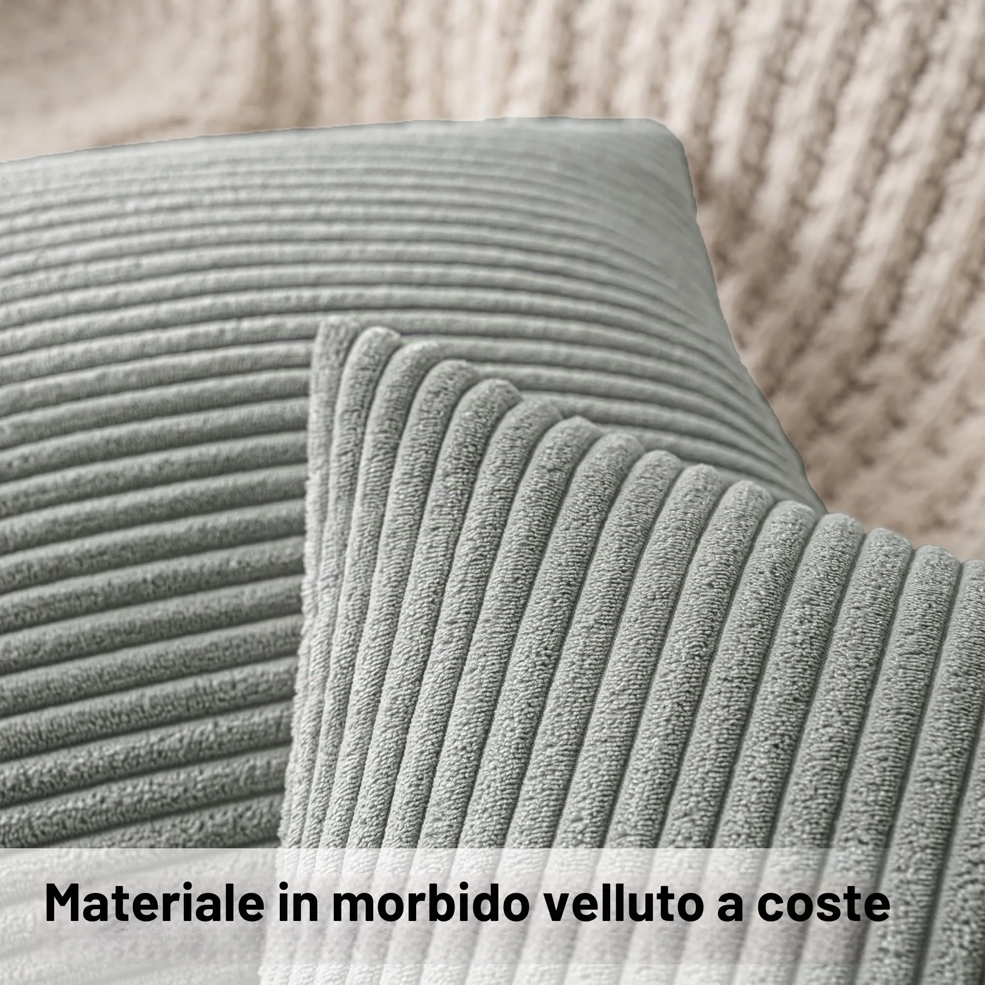 MIULEE Federe Cuscini in Velluto a Coste, 40x40 cm, Grigio Verde, Set da 2 - immagine 2