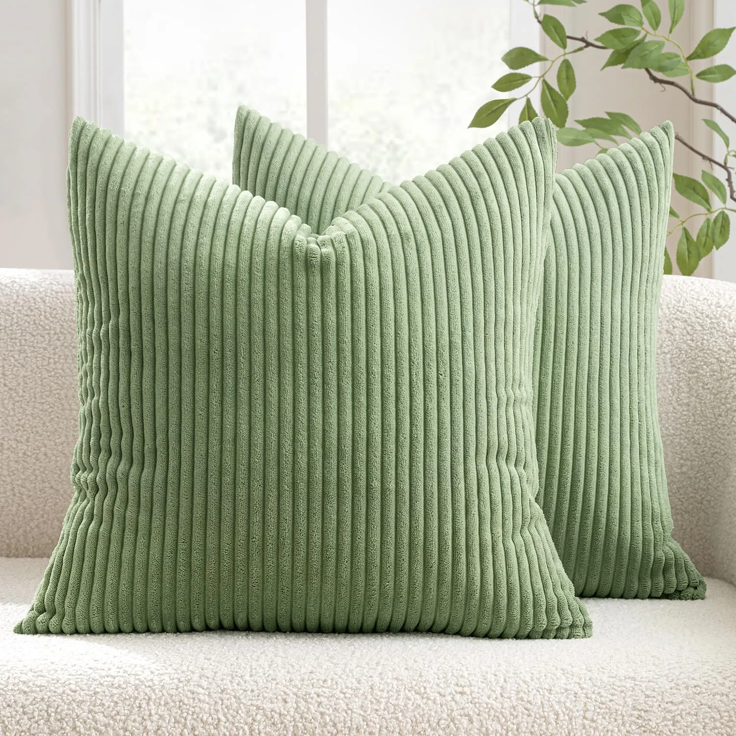 MIULEE Federe per Cuscini in Velluto a Coste, 40x40 cm, 2 Pezzi, Fagiolo Verde - immagine 1