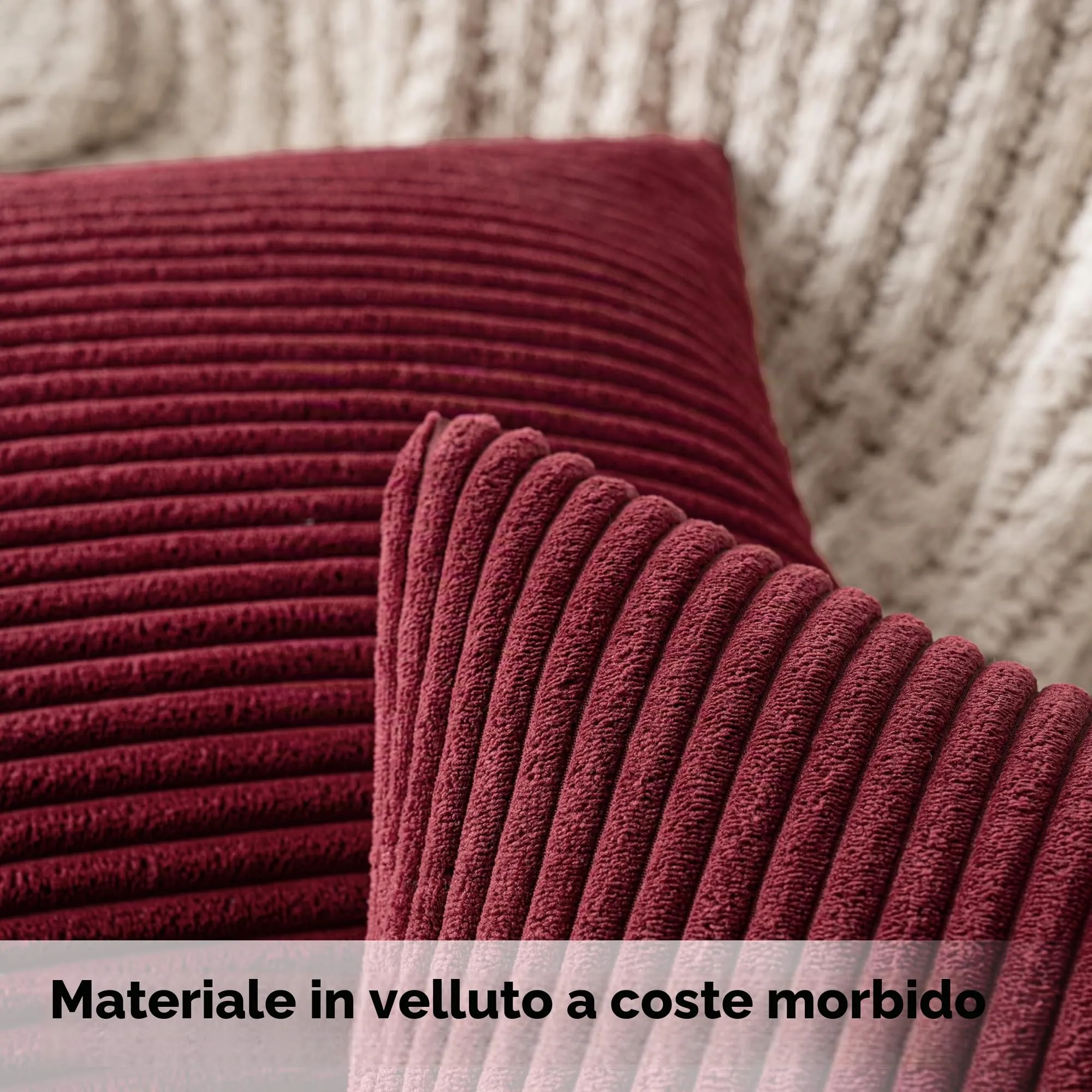 MIULEE Fodere Cuscini in Velluto a Coste, 40x40cm, Vino Rosso, Confezione da 2 - immagine 2