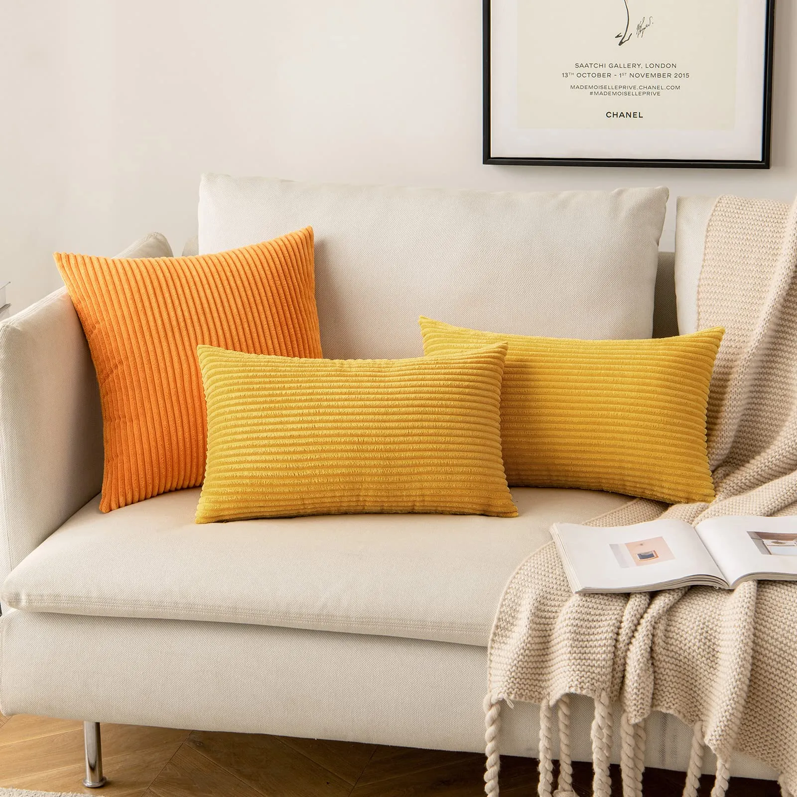 MIULEE Copricuscini in Velluto a Coste, 45x45 cm, Giallo Zenzero, Set da 2 Pezzi - immagine 8