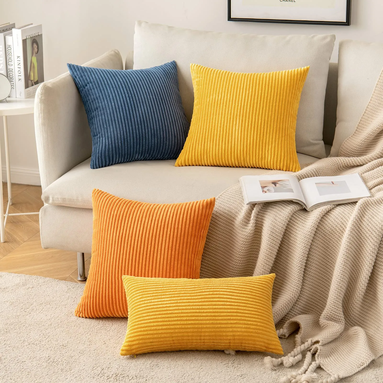 MIULEE Copricuscini in Velluto a Coste, 45x45 cm, Giallo Zenzero, Set da 2 Pezzi - immagine 9