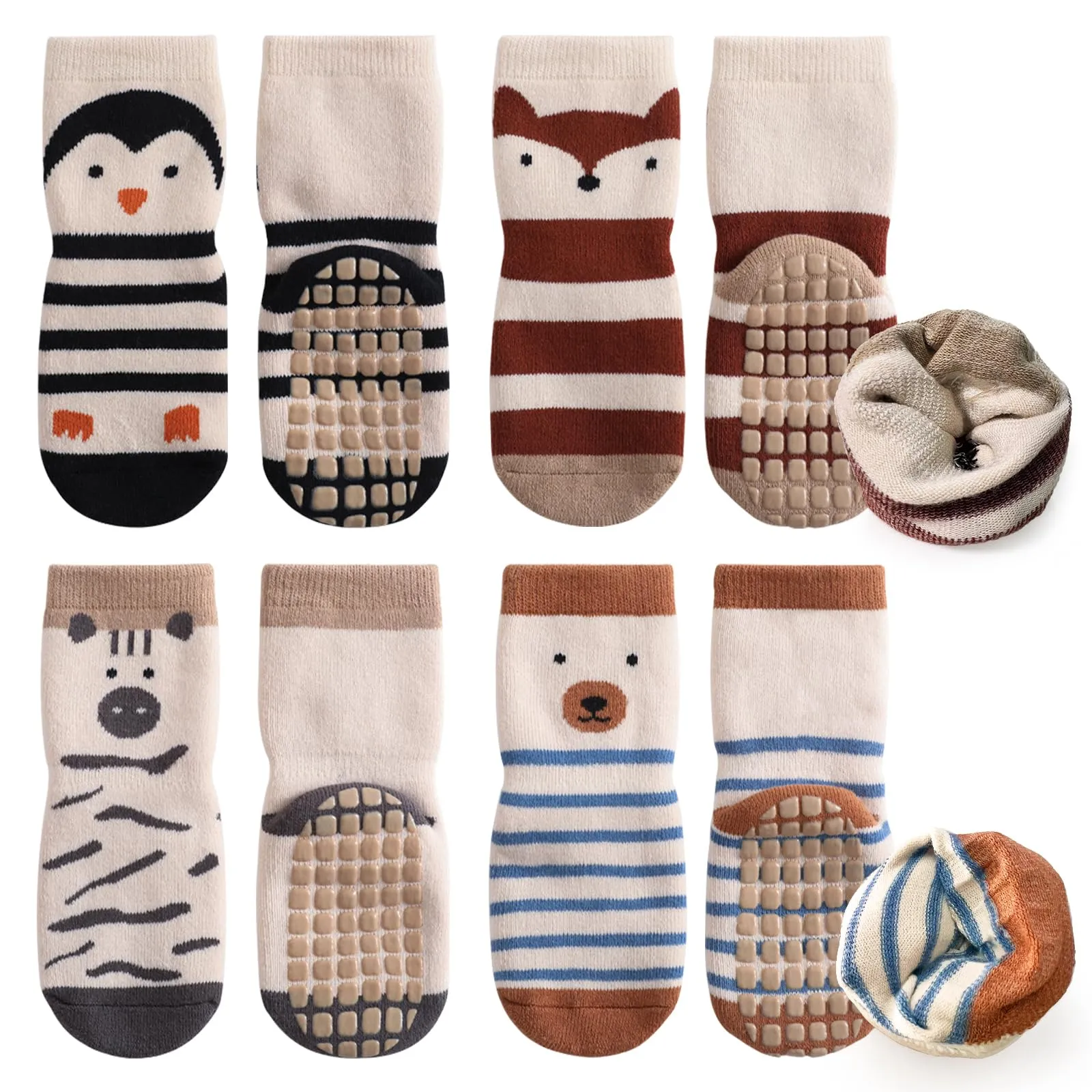 Simpeak Calzini Antiscivolo Bambino in Cotone, 4 Paia, Pattern Animali, 1-3 Anni, M - immagine 1