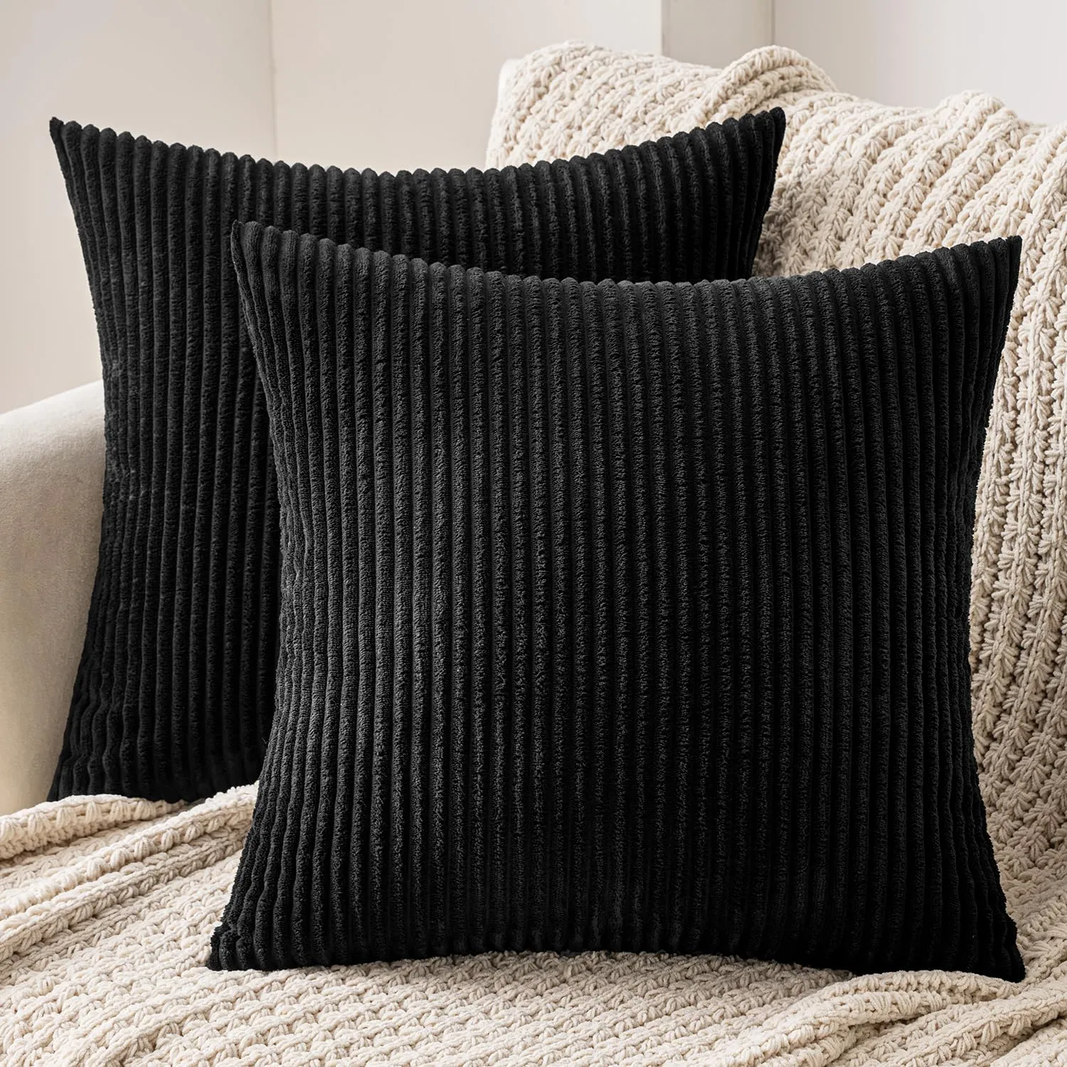 MIULEE Fodere in Velluto a Coste, 60 x 60 cm, Nero, Confezione da 2 - immagine 1