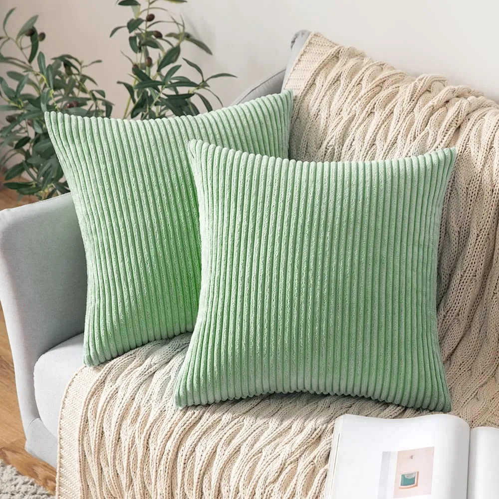 MIULEE Copricuscini in Velluto a Coste, 60x60 cm, 2 Pezzi, Fagiolo Verde - immagine 8