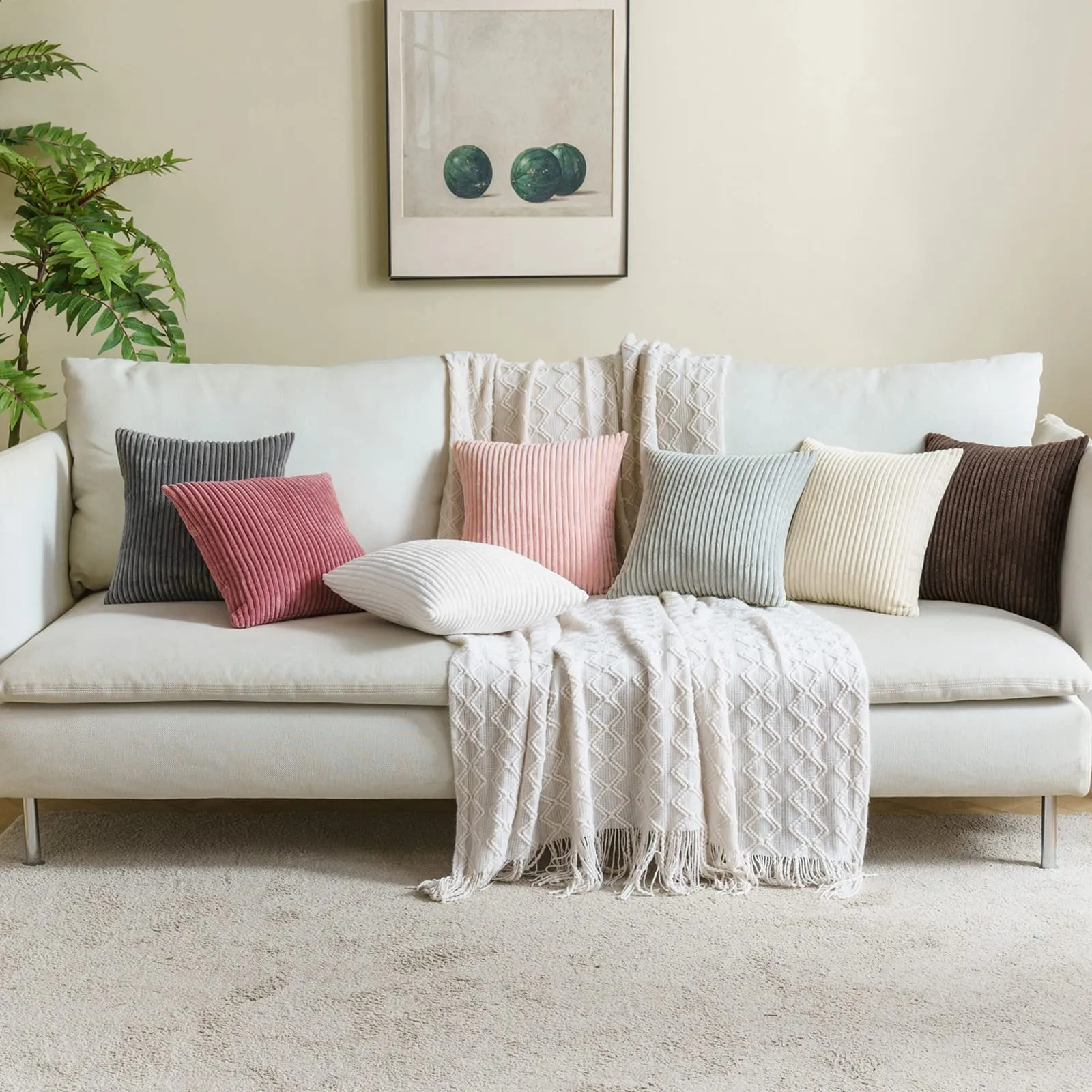 MIULEE Copricuscini in Velluto a Coste 35x35 cm, Set di 2 Pezzi, Bianco Latte - immagine 8