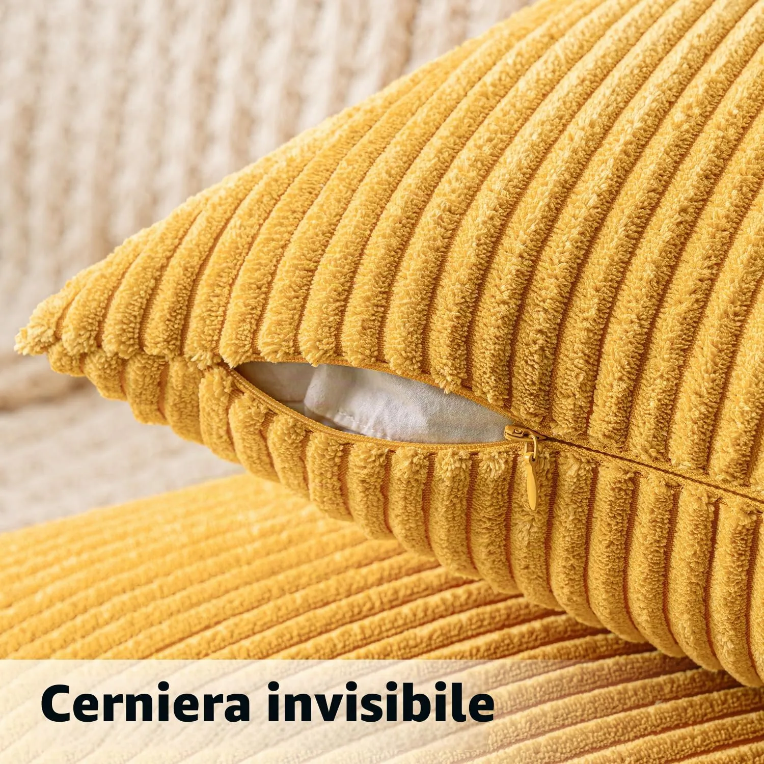 MIULEE Federe Cuscini in Velluto a Coste, 40x40 cm, 2 Pezzi, Giallo Zenzero - immagine 3