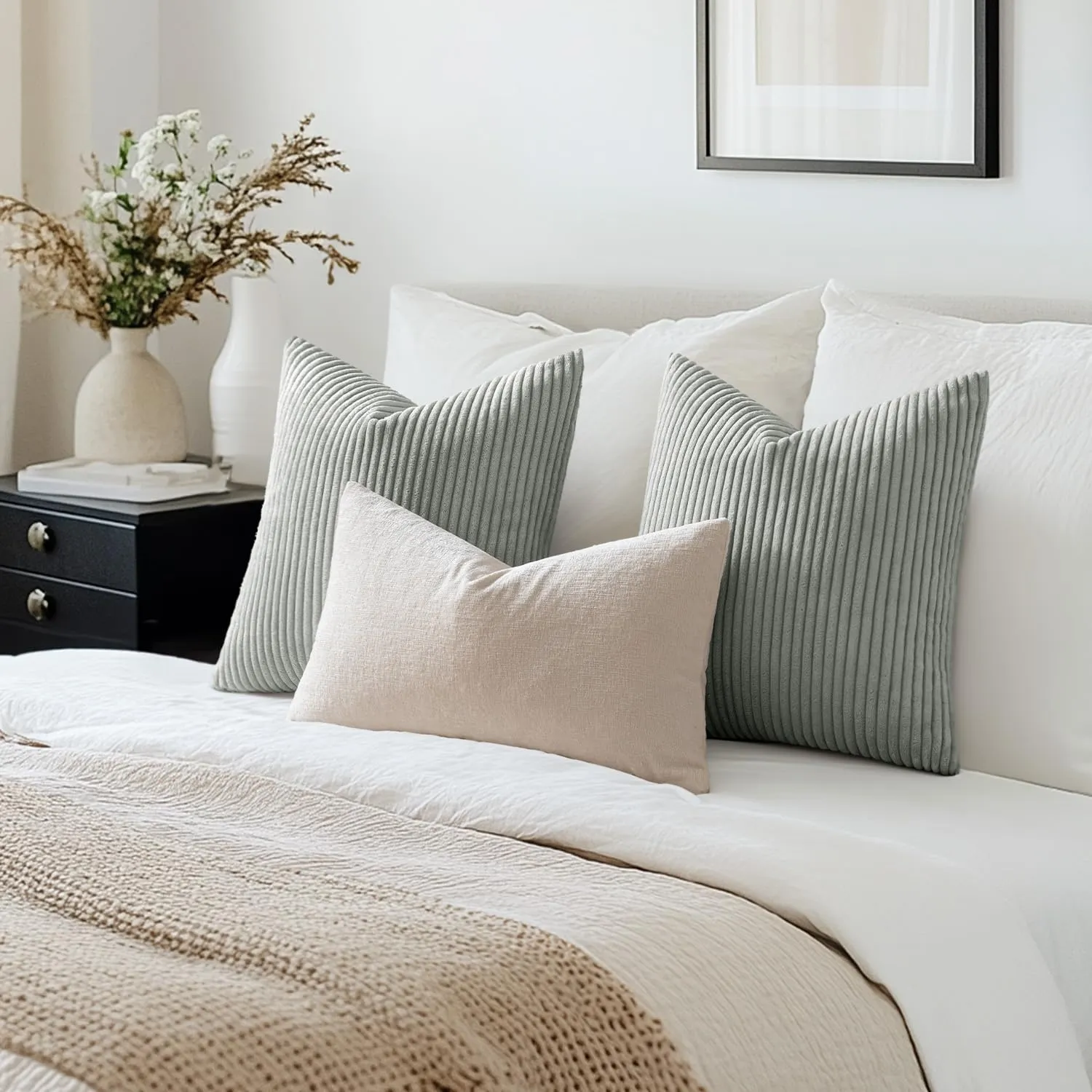 MIULEE Federe Cuscini in Velluto a Coste, 50x50 cm, Grigio Verde, Set da 2 Pezzi - immagine 6