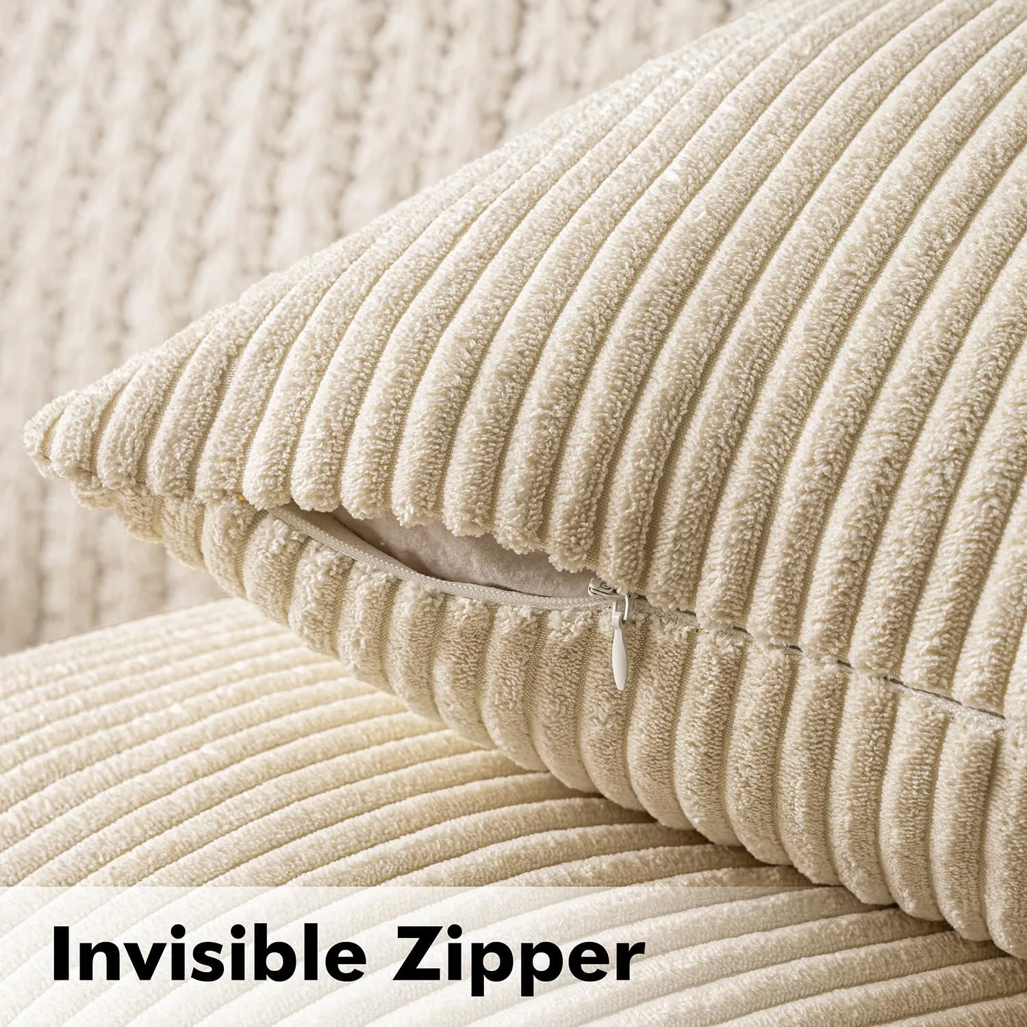 MIULEE Copricuscini in Velluto a Coste, 40x40cm, Beige, Set di 2 Pezzi - immagine 3