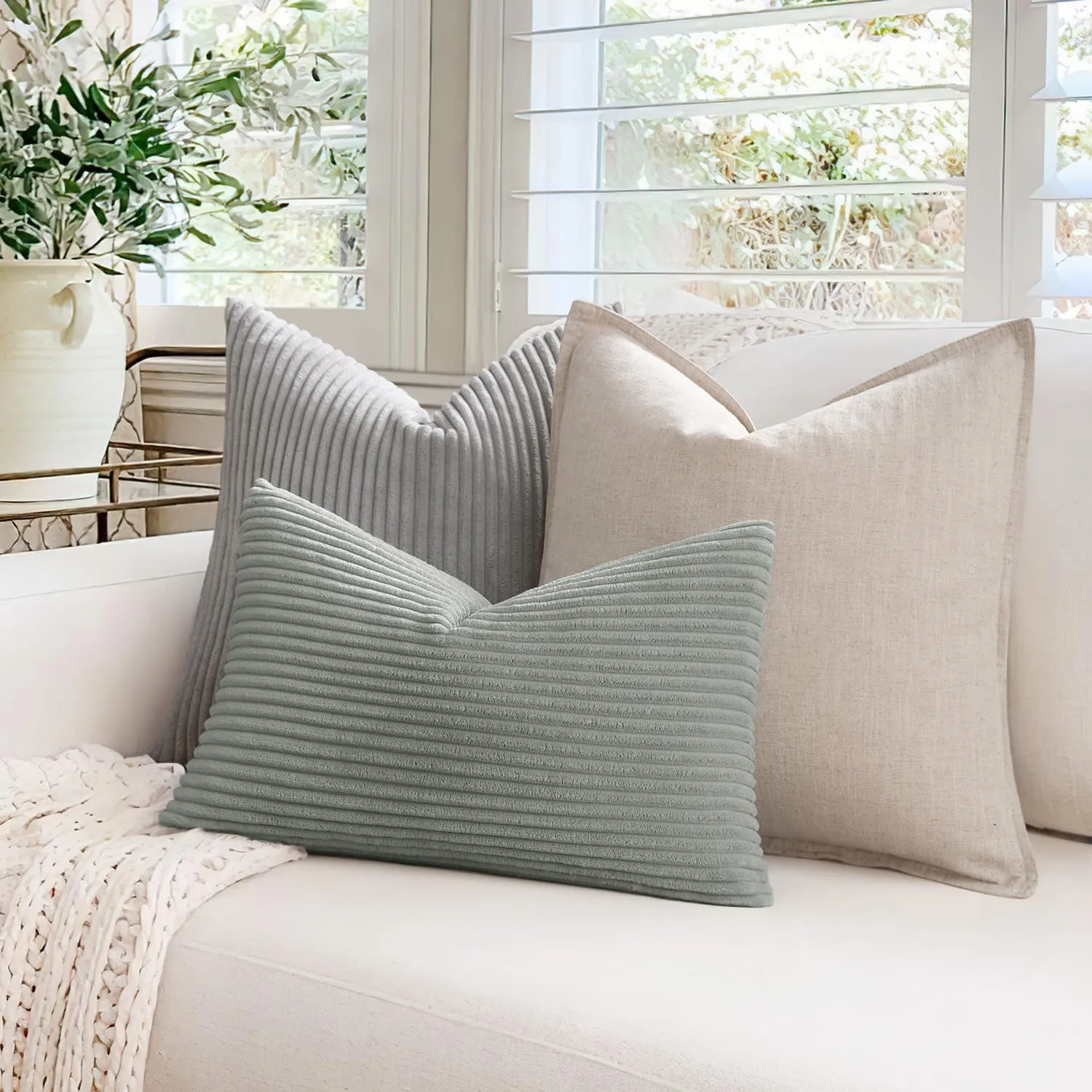 MIULEE Federe Cuscini in Velluto a Coste, 40x60 cm, Grigio Chiaro, Set da 2 Pezzi - immagine 4