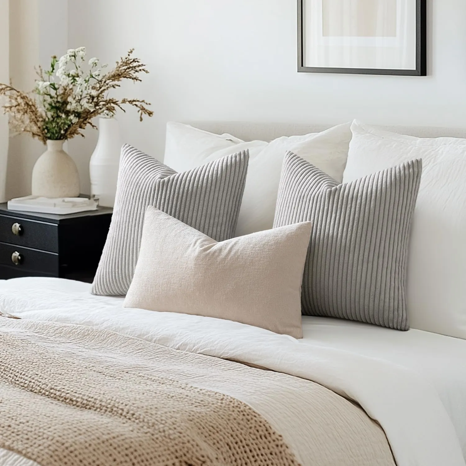 MIULEE Federe Cuscini in Velluto a Coste, 40x60 cm, Grigio Chiaro, Set da 2 Pezzi - immagine 6