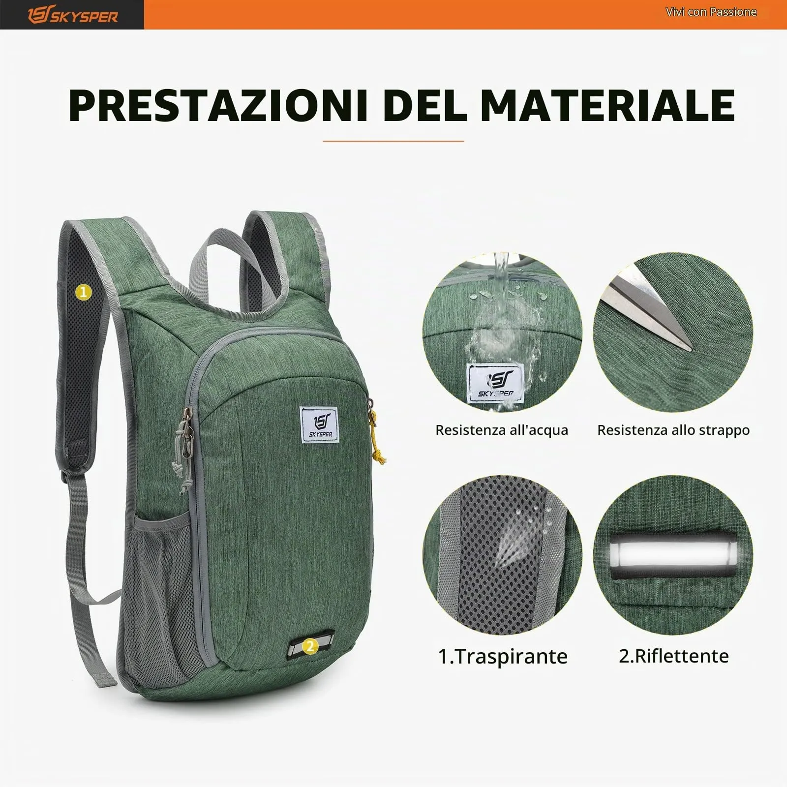 SKYSPER Zaino Leggero Pieghevole 10L per Trekking e Viaggi - immagine 4