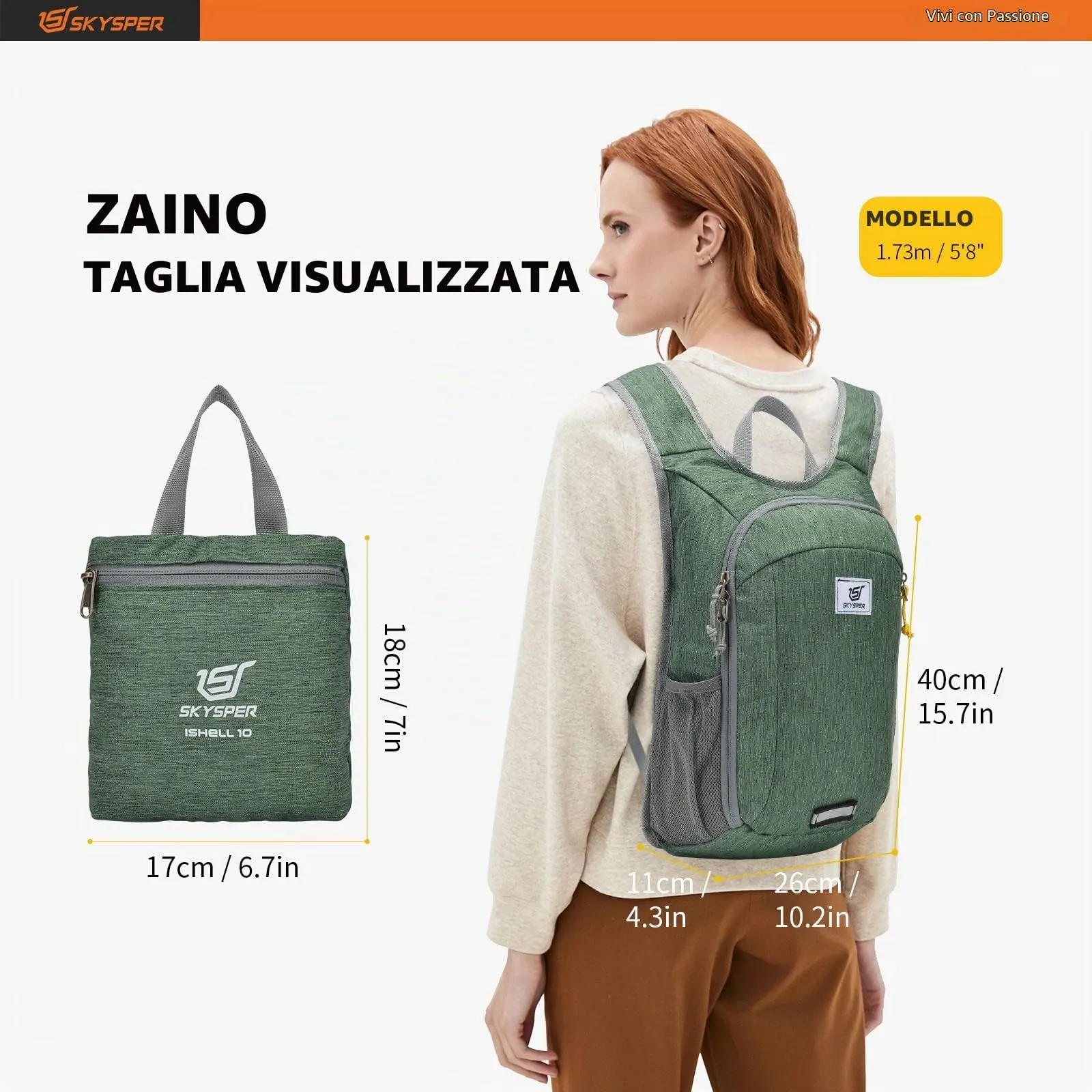 SKYSPER Zaino Leggero Pieghevole 10L per Trekking e Viaggi - immagine 6