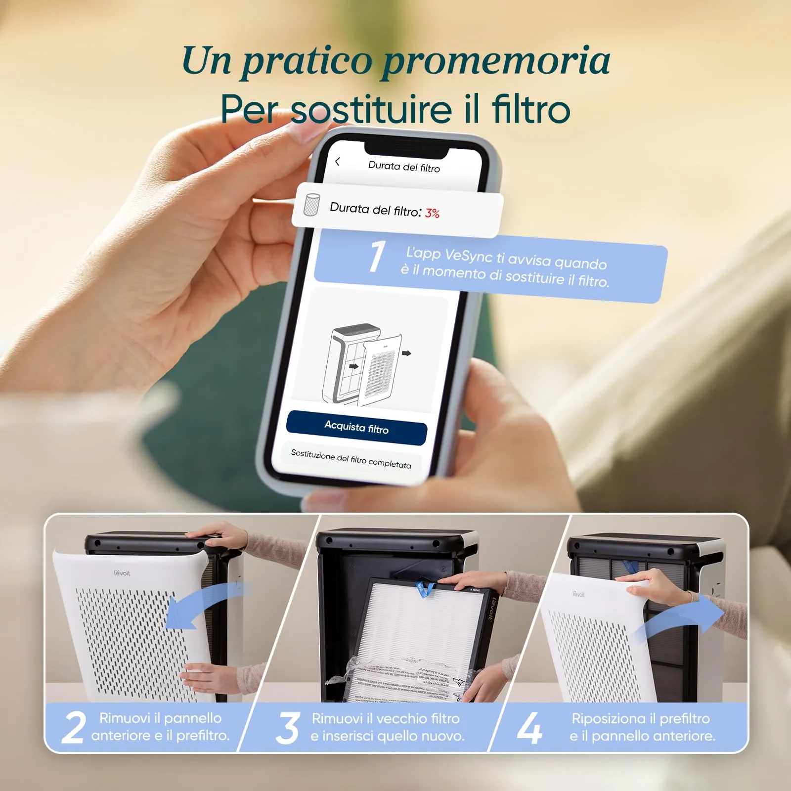 Levoit Vital 100S Purificatore d'Aria, CADR 243 m³/h, Modalità Animali e App VeSync - immagine 8