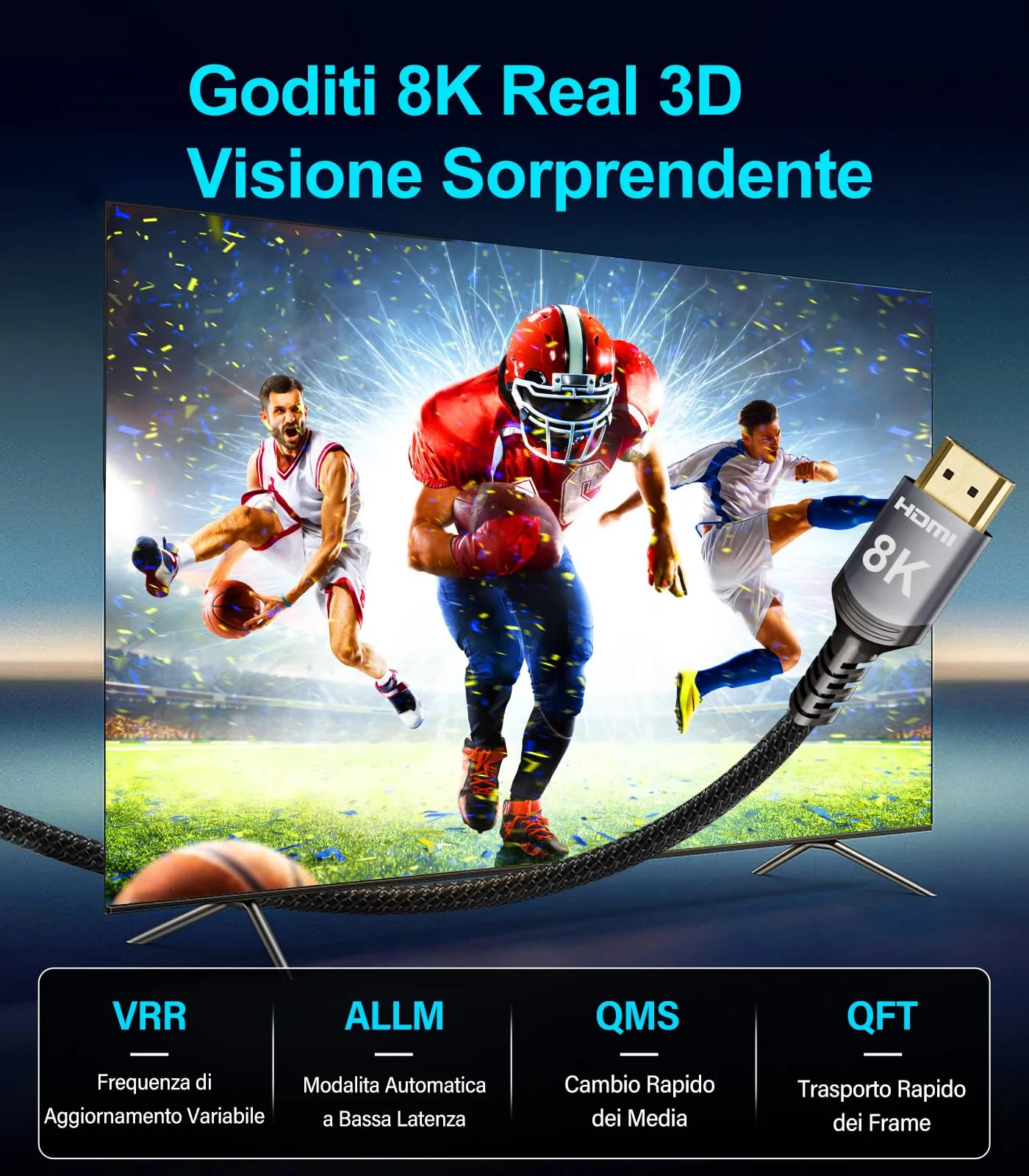 Sniokco HDMI 2.1 Cable 8K 4K 48Gbps 15 Metri - immagine 4