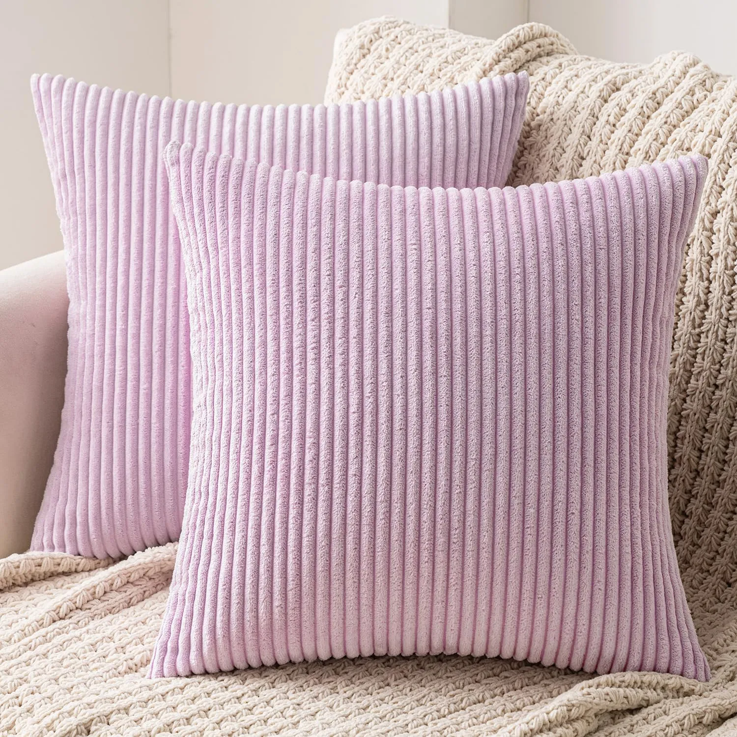 MIULEE Fodere in Velluto a Coste, 40 x 40 cm, Confezione da 2, Viola Chiaro - immagine 1