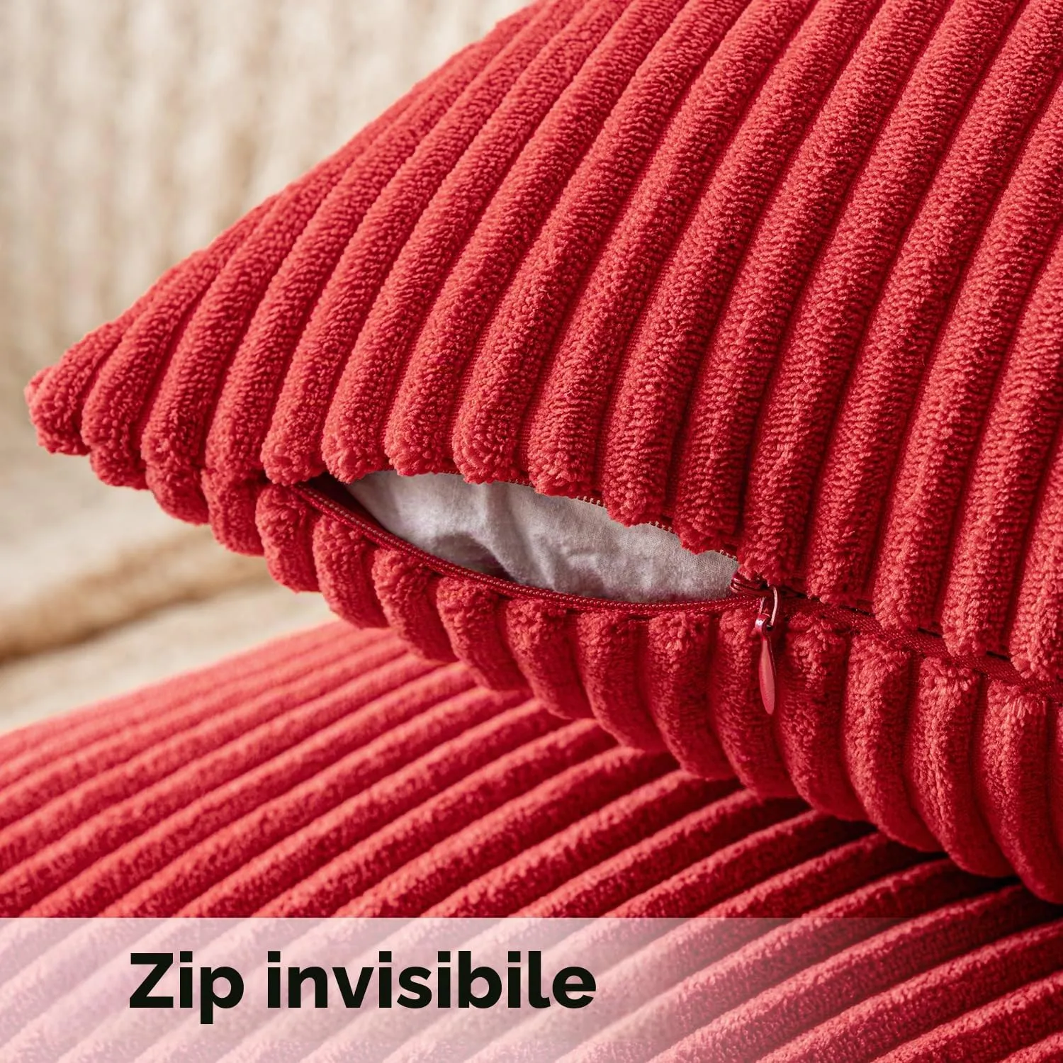 MIULEE Fodere Cuscini in Velluto a Coste, 40x40cm, Rosso, Confezione da 2 - immagine 3