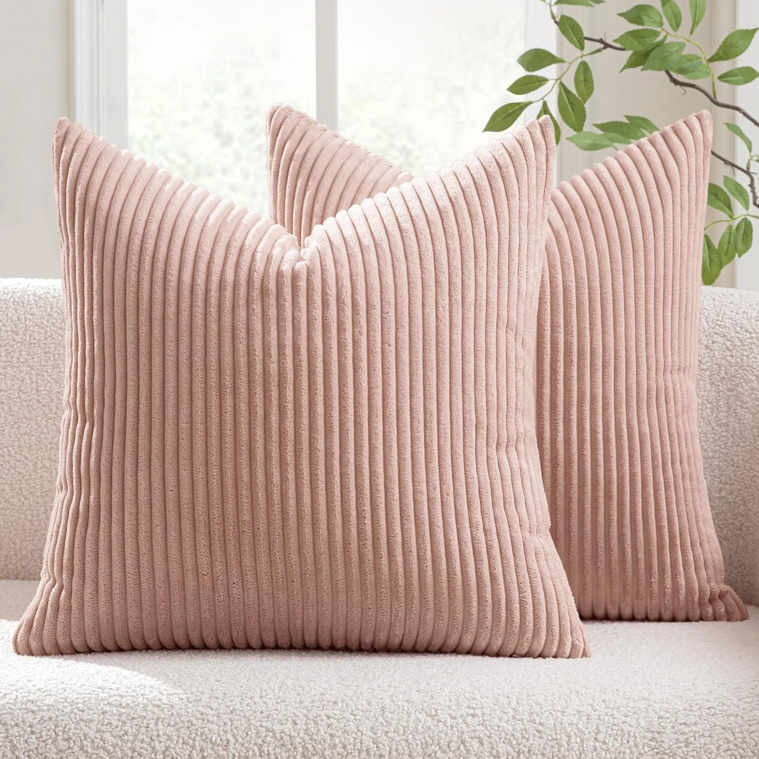 MIULEE Fodere in Velluto a Coste, 50 x 50 cm, Rosa Scuro, Confezione da 2 - immagine 1