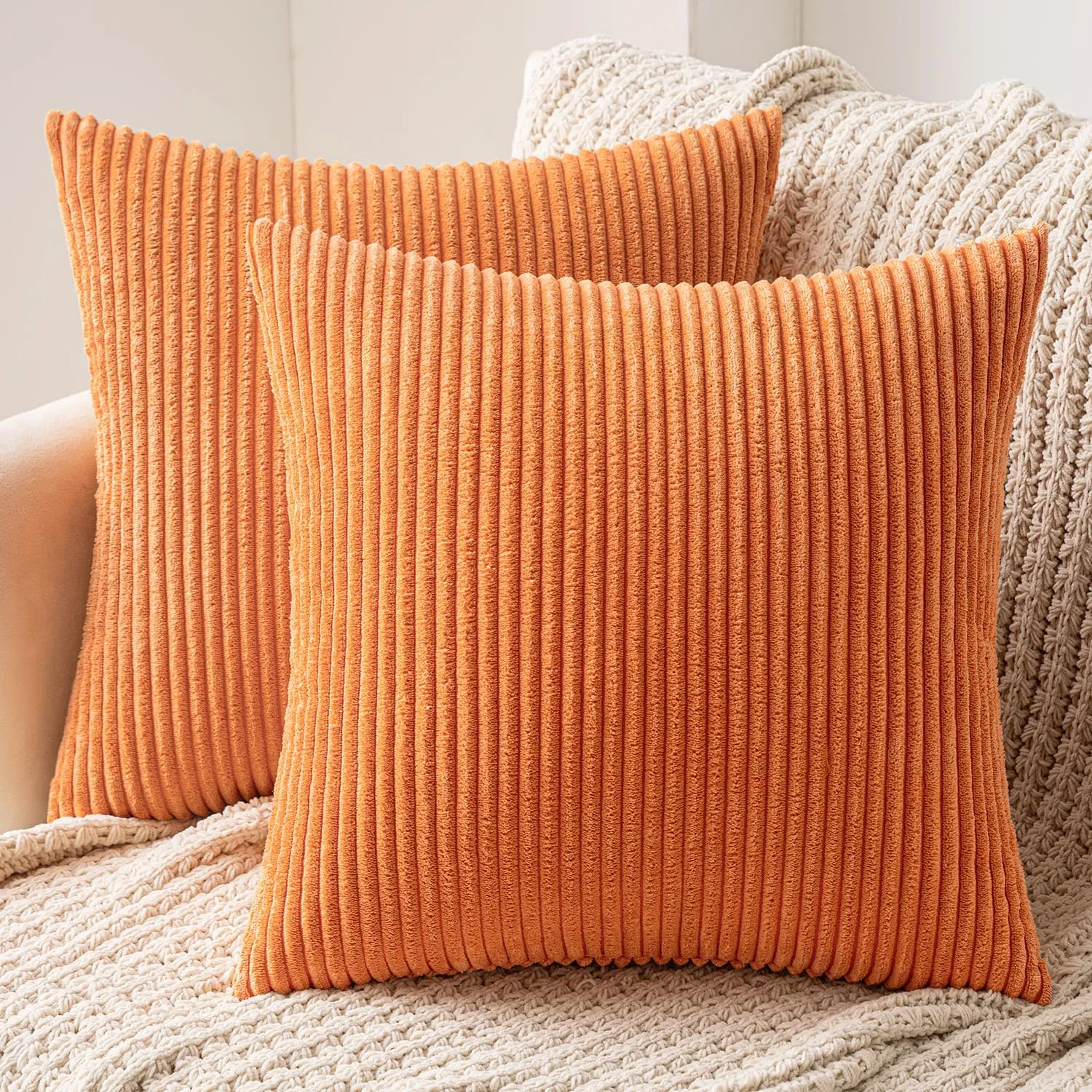 MIULEE Federe in Velluto a Coste, Set da 2, 40 x 40 cm, Arancione - immagine 1