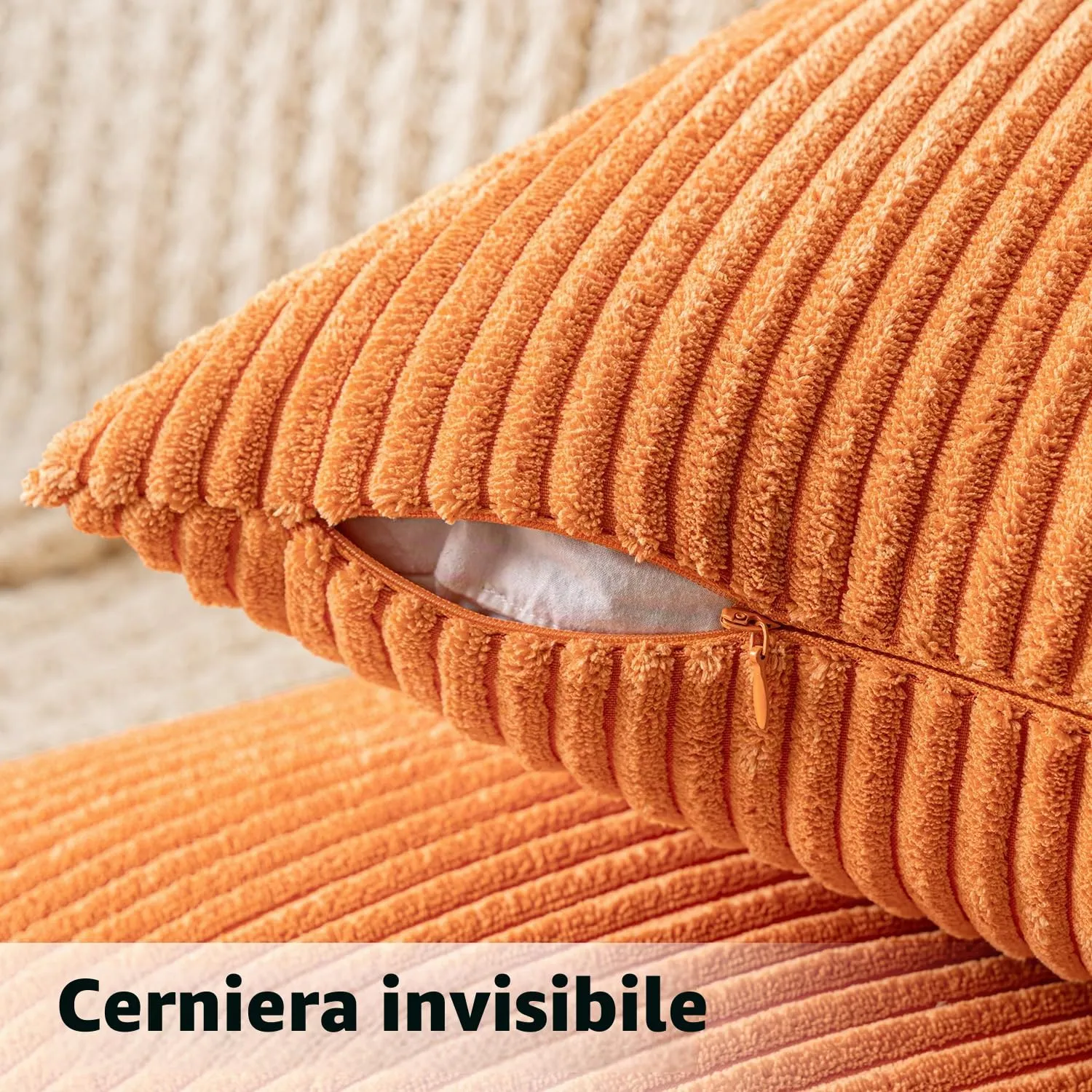 MIULEE Federe in Velluto a Coste, Set da 2, 40 x 40 cm, Arancione - immagine 3