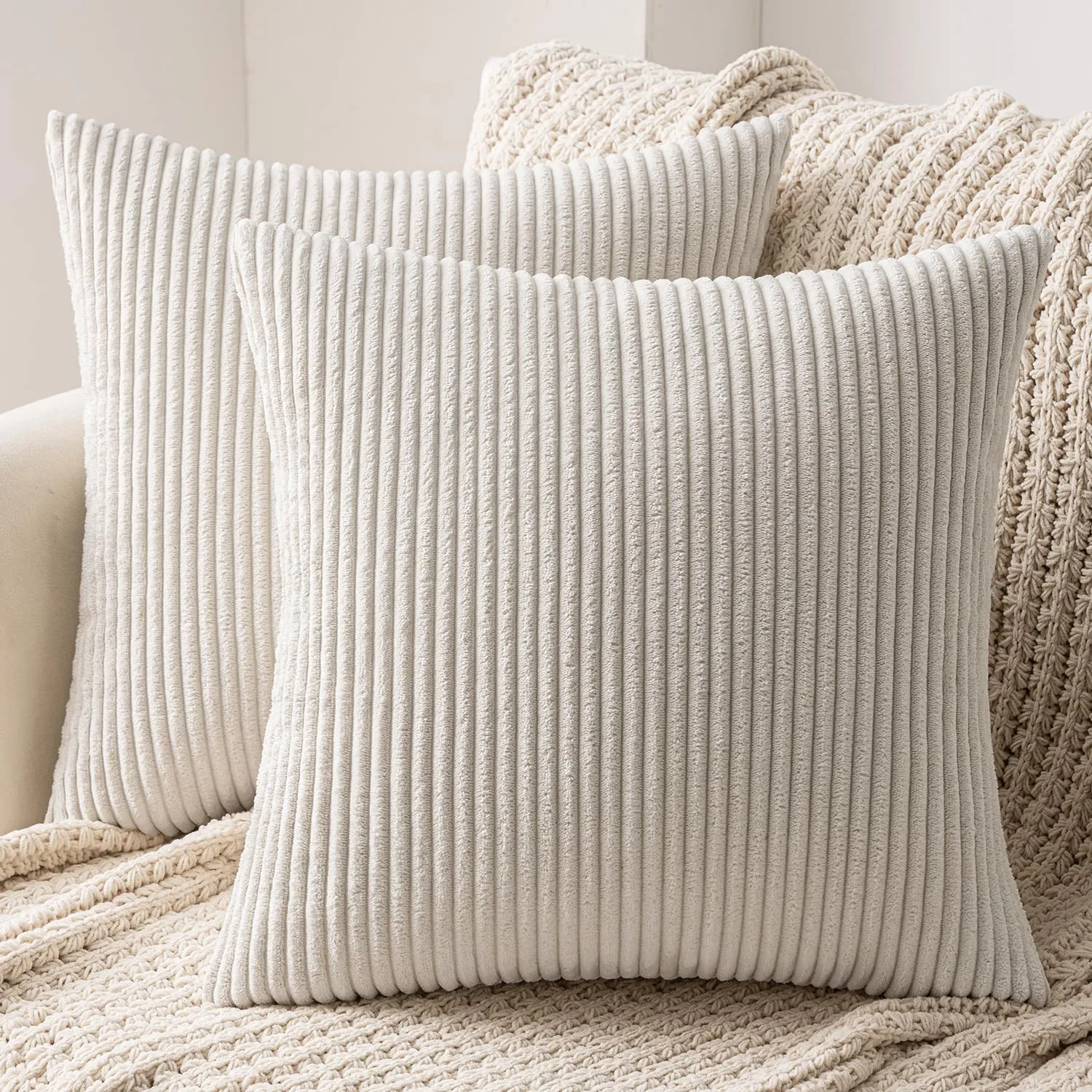 MIULEE Fodere Cuscini in Velluto a Coste, 40x40cm, Bianco Latte, Confezione da 2 - immagine 1