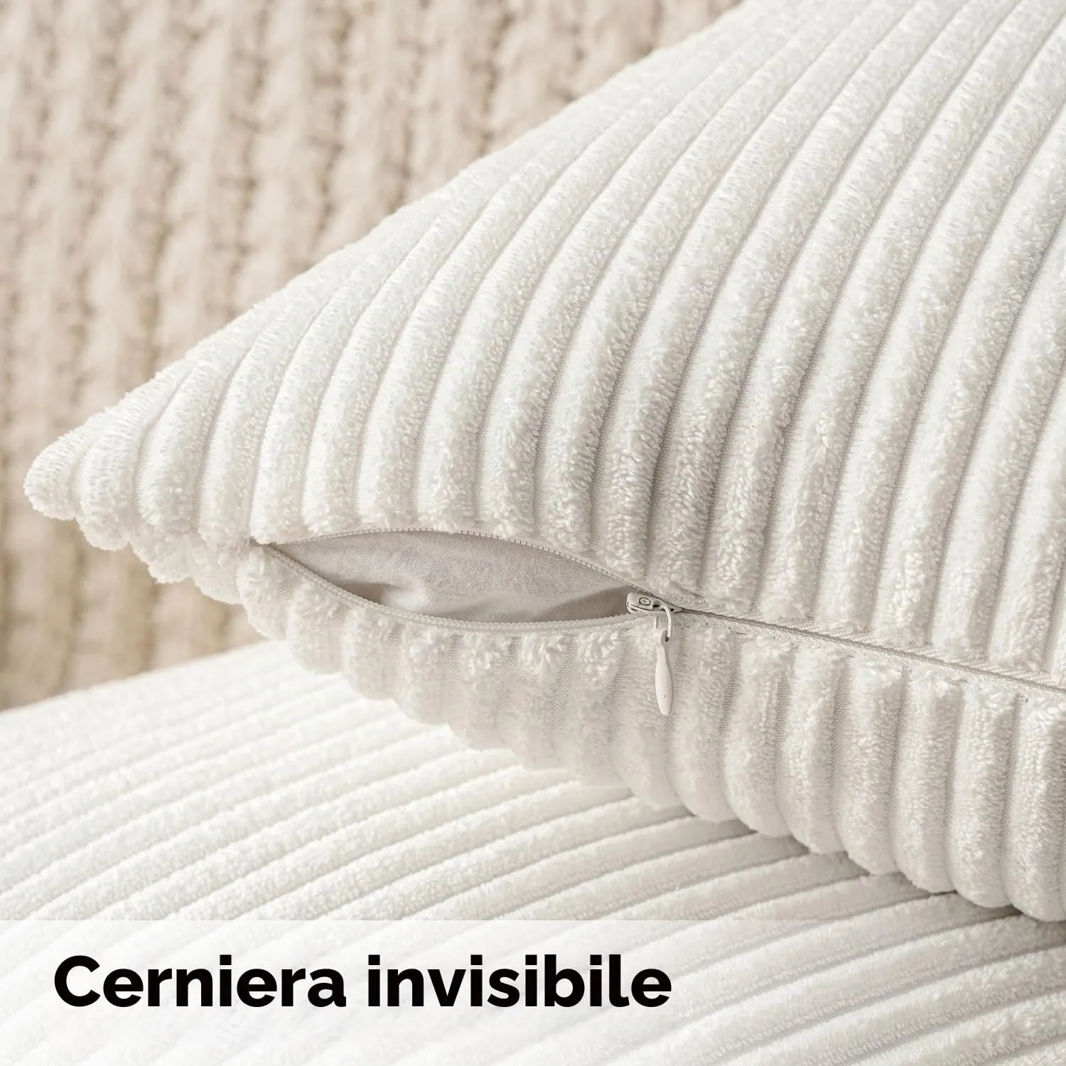 MIULEE Fodere Cuscini in Velluto a Coste, 40x40cm, Bianco, Confezione da 2 - immagine 3