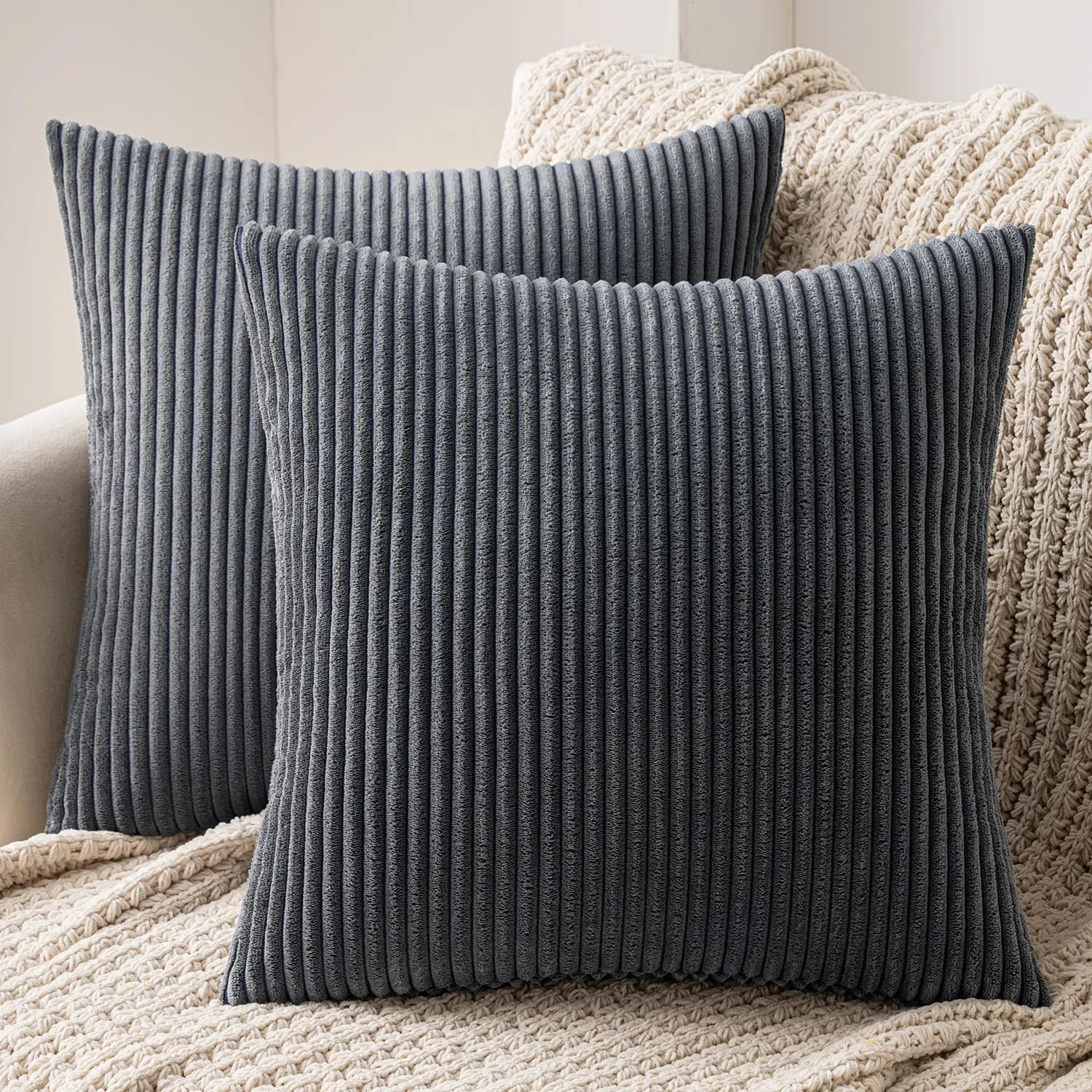 MIULEE Fodere in Velluto a Coste, 40 x 40 cm, Grigio Scuro, Confezione da 2 - immagine 1