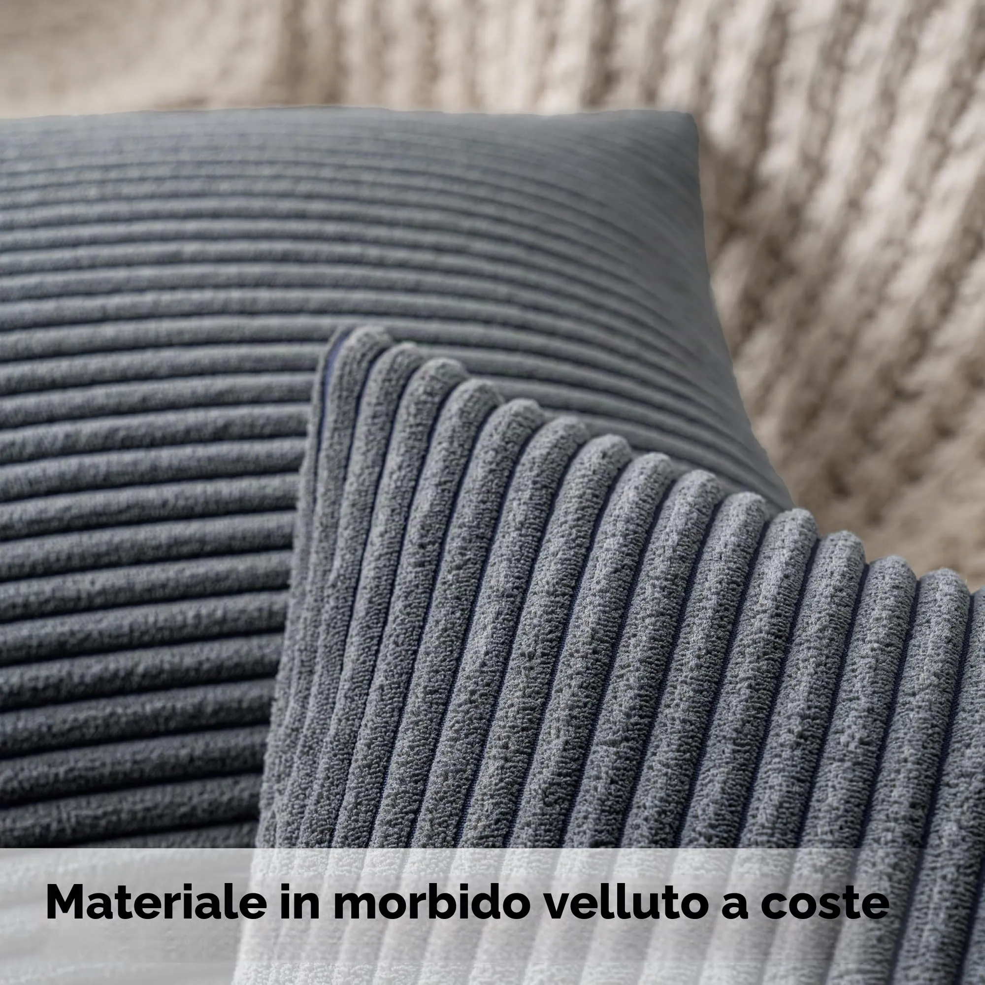 MIULEE Fodere in Velluto a Coste, 40 x 40 cm, Grigio Scuro, Confezione da 2 - immagine 2