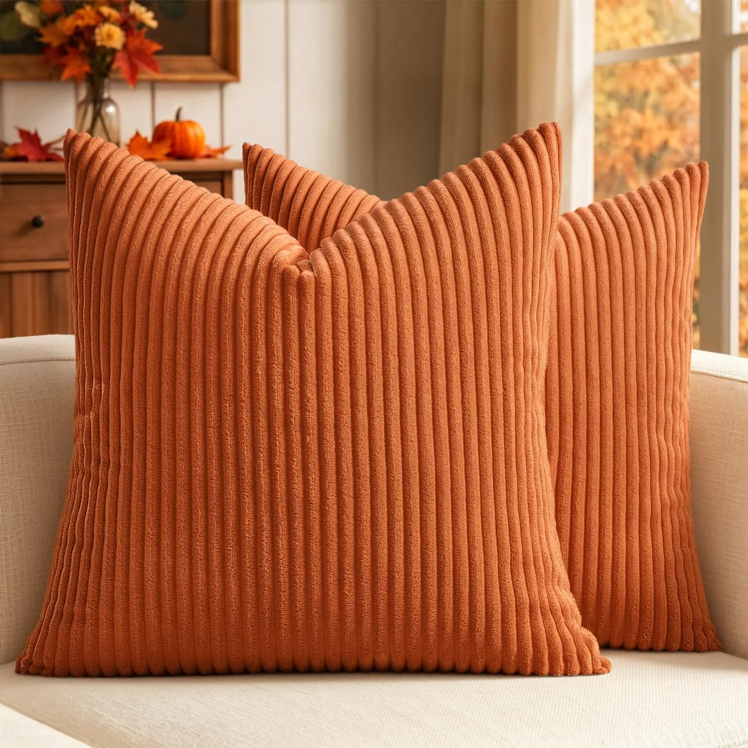 MIULEE Set di 2 Federe Decorative in Velluto a Coste, 50 x 50 cm - immagine 1