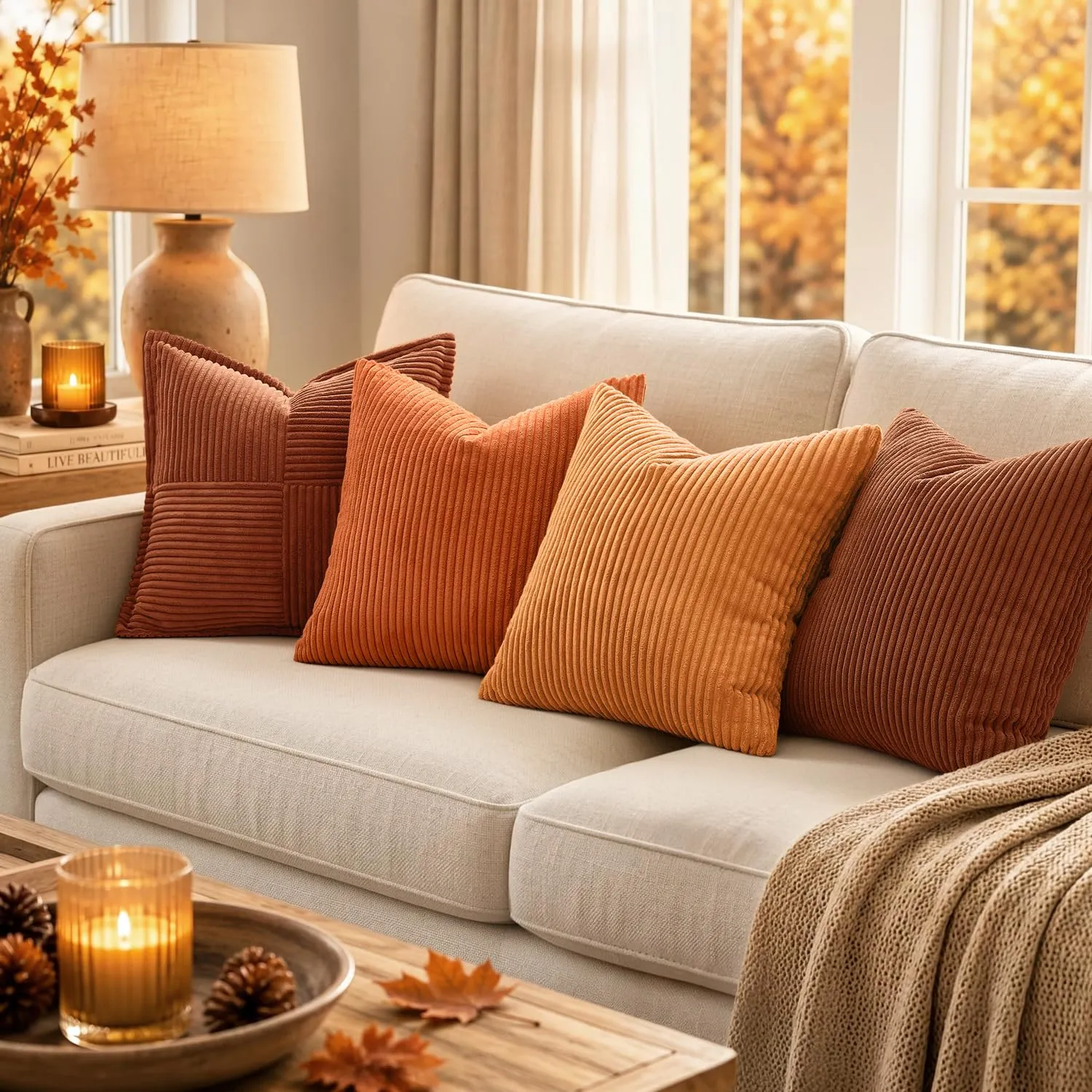 MIULEE Set di 2 Federe Decorative in Velluto a Coste, 50 x 50 cm - immagine 3