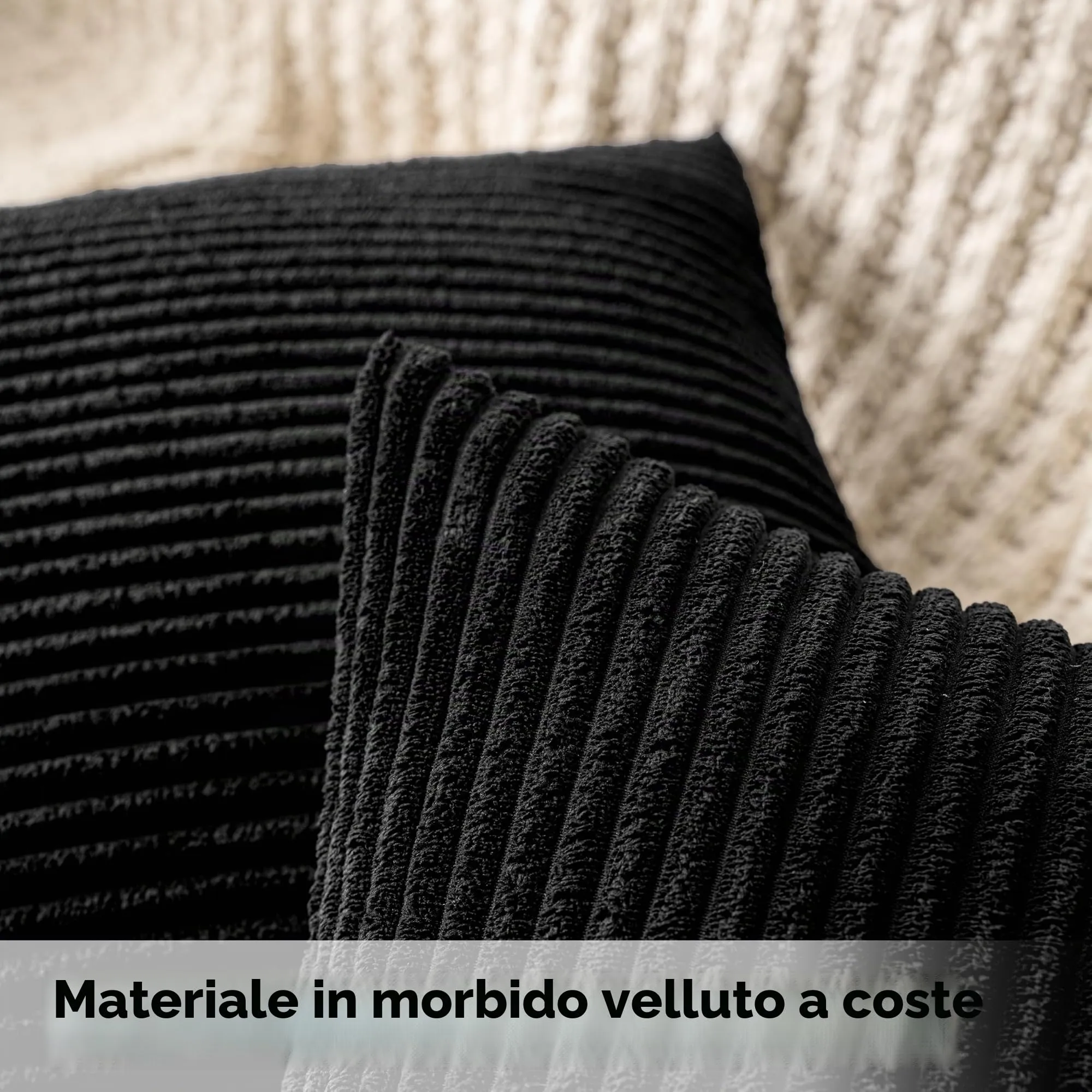 MIULEE Fodere in Velluto a Coste, 50 x 50 cm, Nero, Confezione da 2 - immagine 2