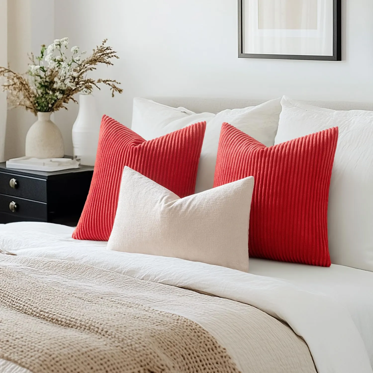MIULEE Fodere Cuscini in Velluto a Coste, 50x50cm, Rosso, Confezione da 2 - immagine 5