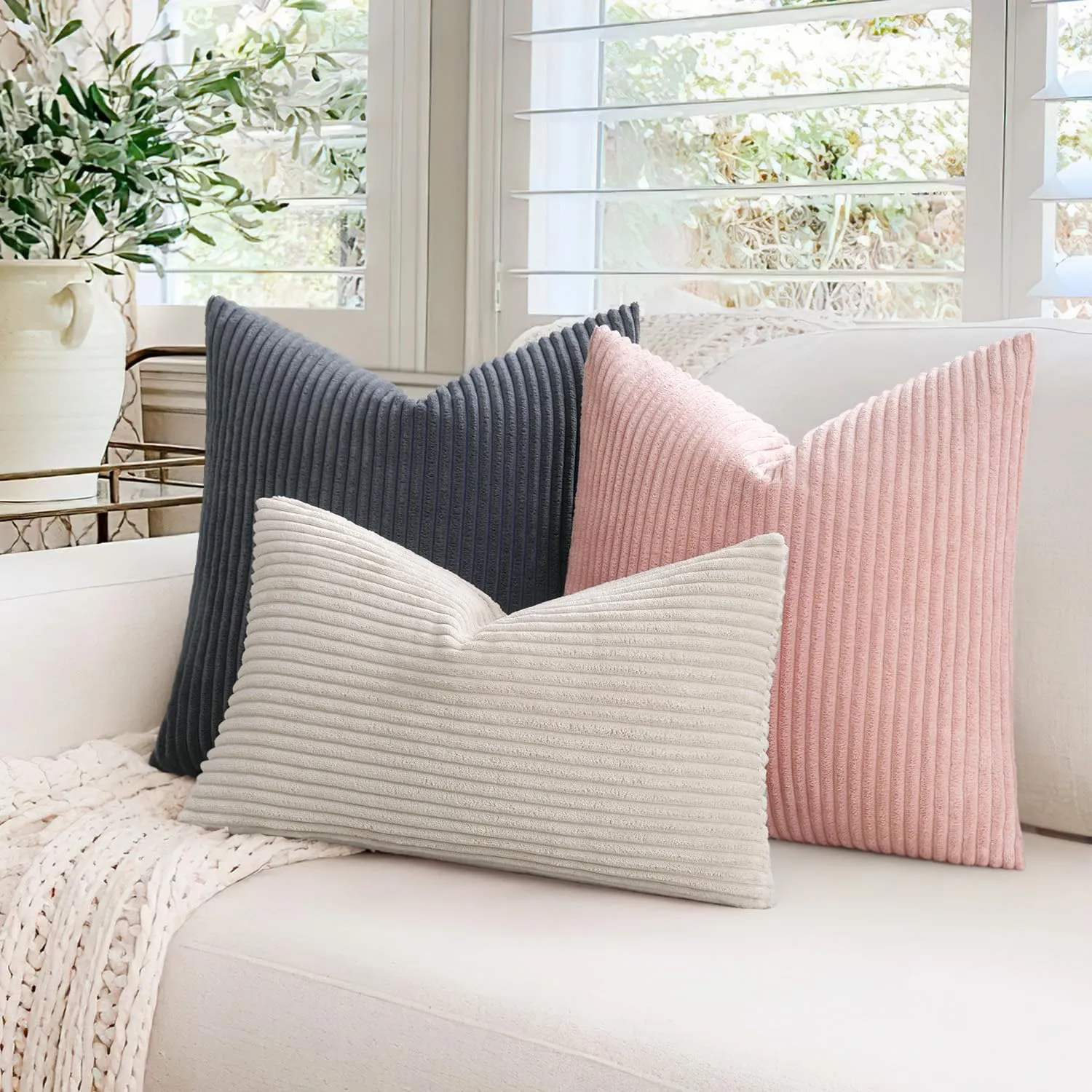 MIULEE Fodere in Velluto a Coste, Confezione da 2, 50 x 50 cm, Grigio Scuro - immagine 4