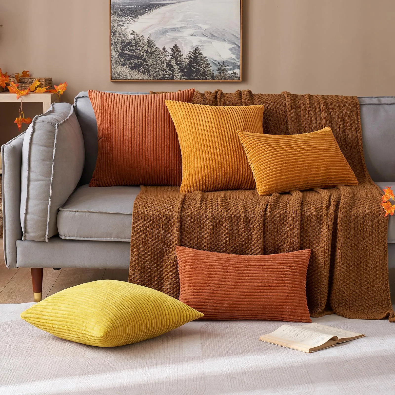 MIULEE Fodere in Velluto a Coste, 30 x 50 cm, Arancione, Confezione da 2 - immagine 8