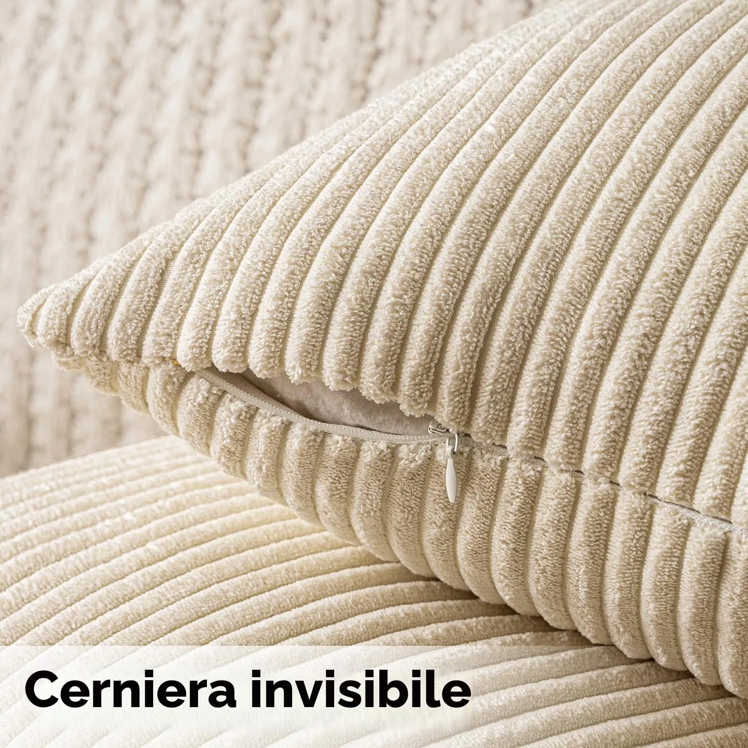 MIULEE Copricuscini in Velluto a Coste, 50x50cm, Beige, Set da 2 Pezzi - immagine 3