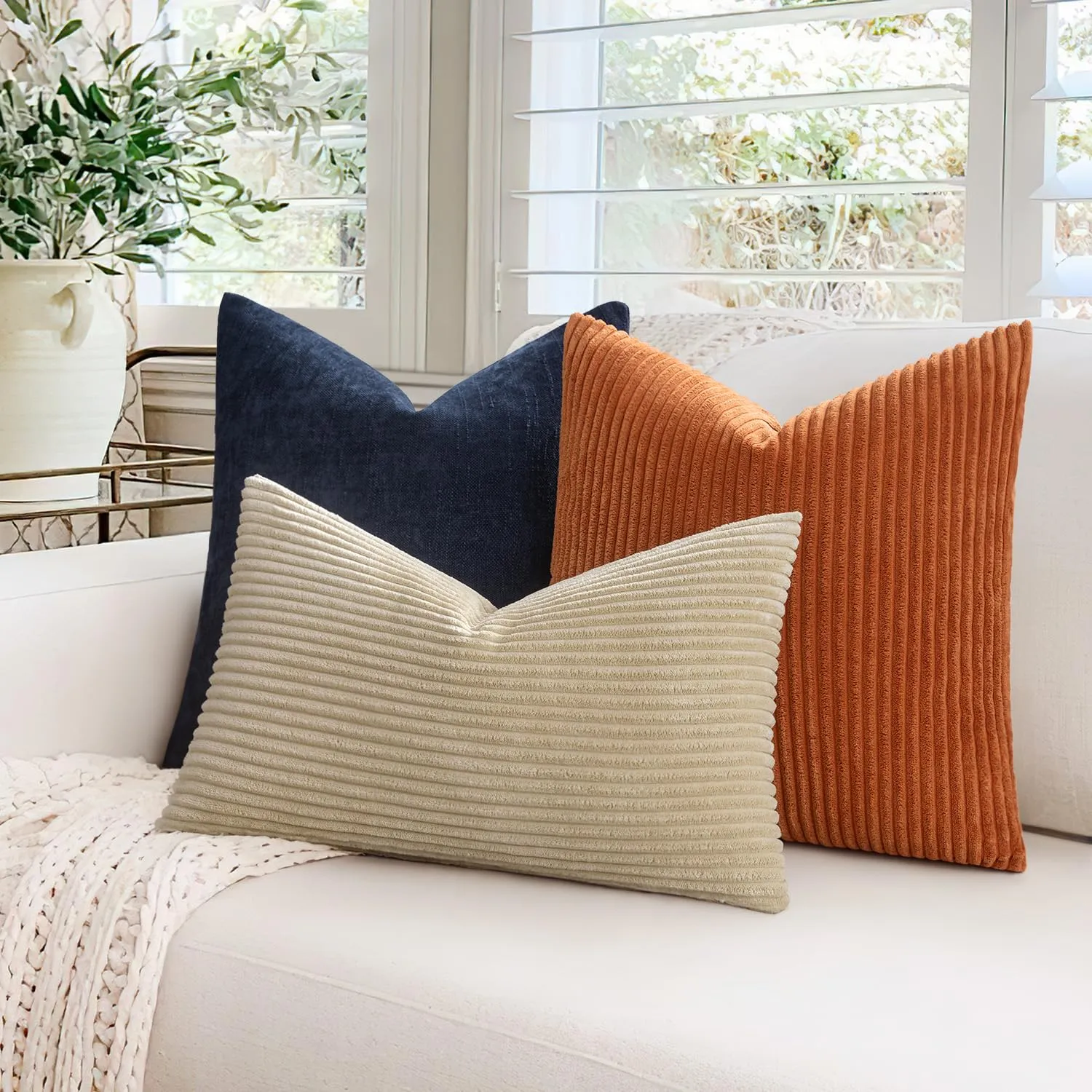 MIULEE Copricuscini in Velluto a Coste, 50x50cm, Beige, Set da 2 Pezzi - immagine 4